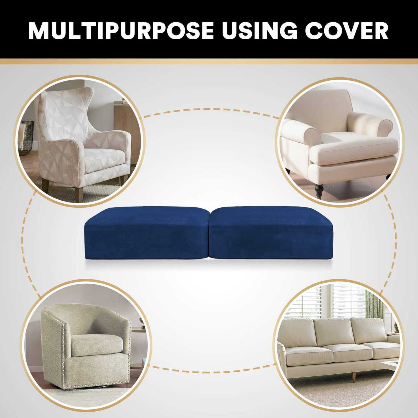PrinceDeco Velvet Couch Cushion Cover Stretch Cushion Slipcover for Chair Loveseat Sofa Furniture Protector Seat Cushion Sofa Cover (Each Width Up to 29.5", Navy)