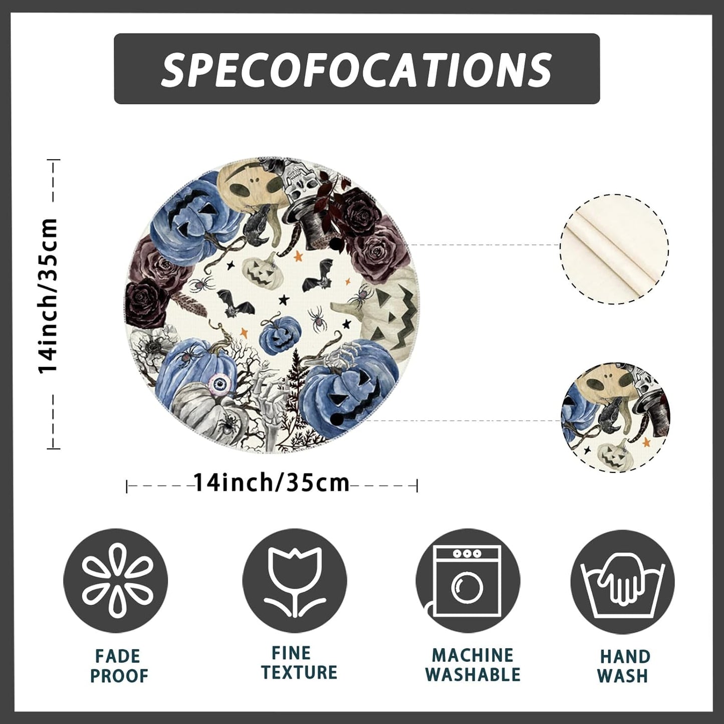 XCHI Spooky Blue Pumpkin Halloween Round Placemats Set of 4 Table Mats for Party Home Kitchen Dining Table Decorations 14x14 Inch