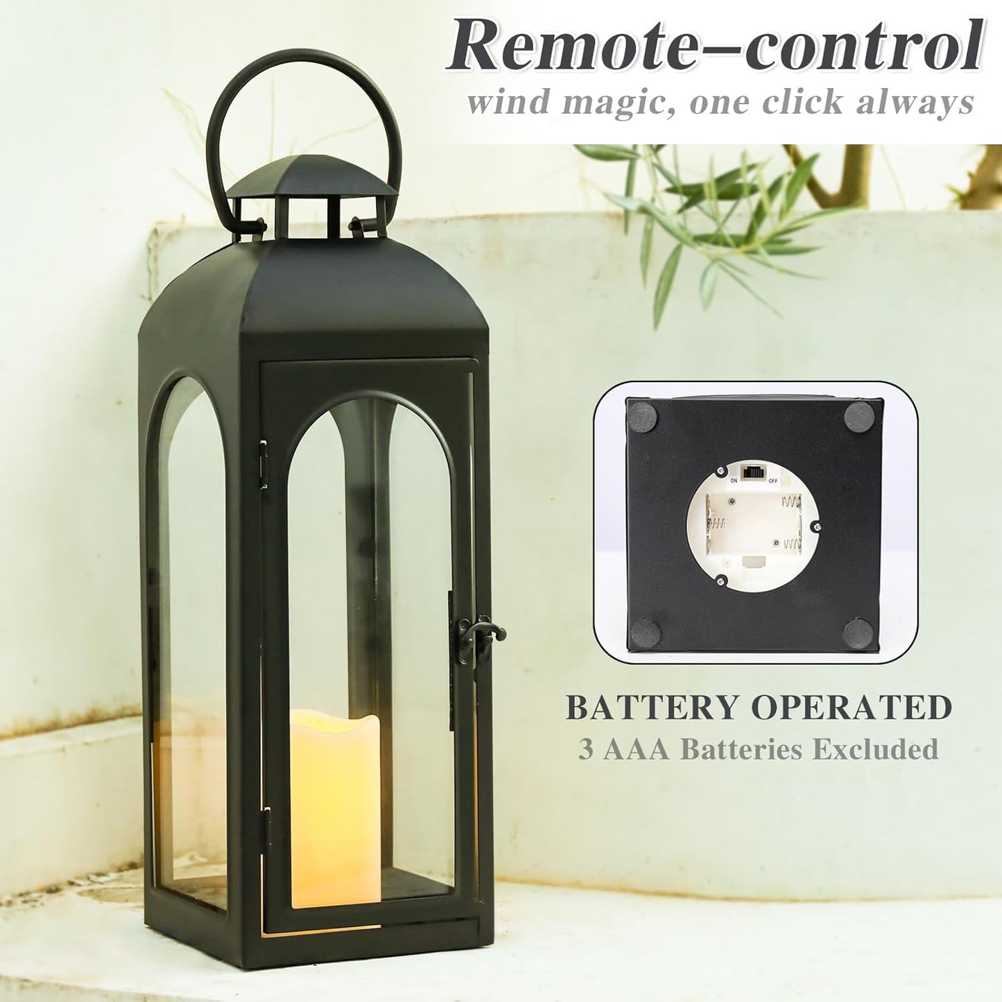 Bdor 2 Pack 20 Inches Metal and Tempered Glass Decorative Lantern with Electronic Wax Effect - Indoor/Outdoor Decorative Lighting, Handcrafted Aesthetic, Perfect for Home, Parties, and Holiday Decor