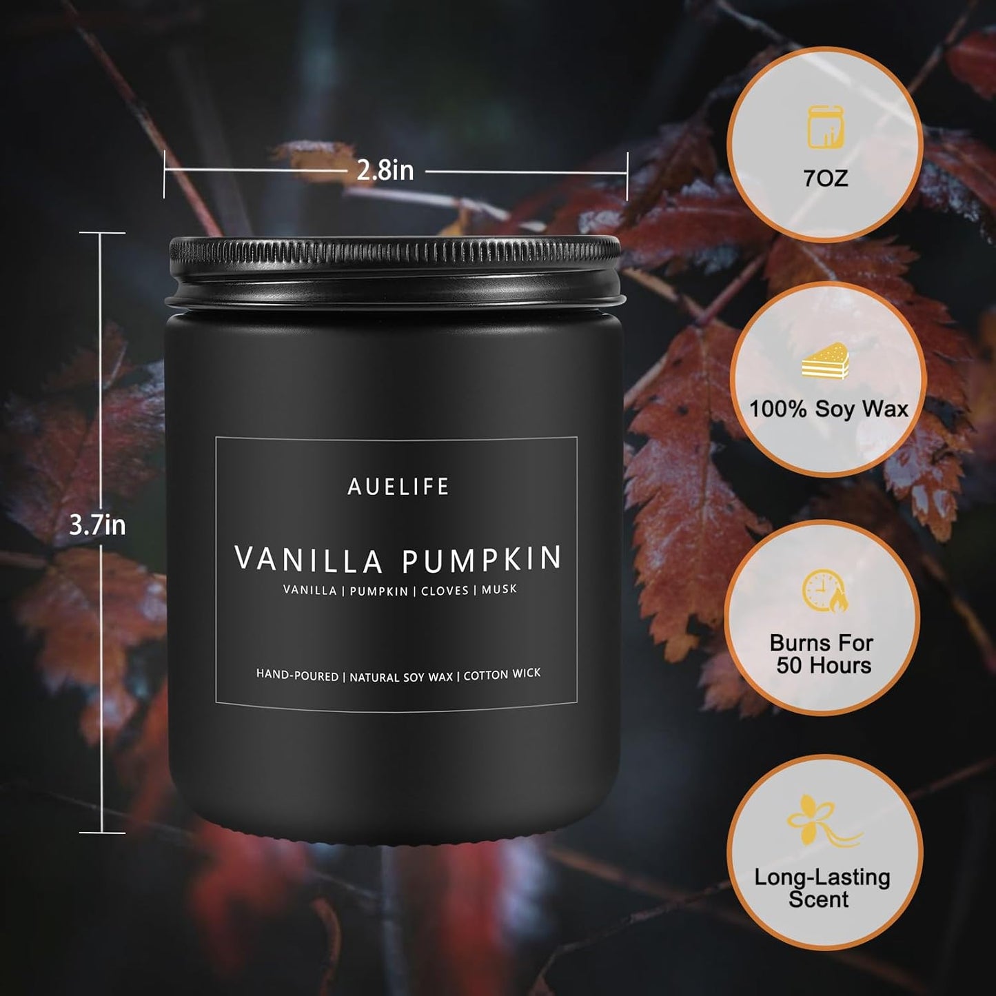 Fall Candle | Vanilla Pumpkin Candle - Scented Candles for Autumn, Fall Aromatherapy Gifts - 7 OZ