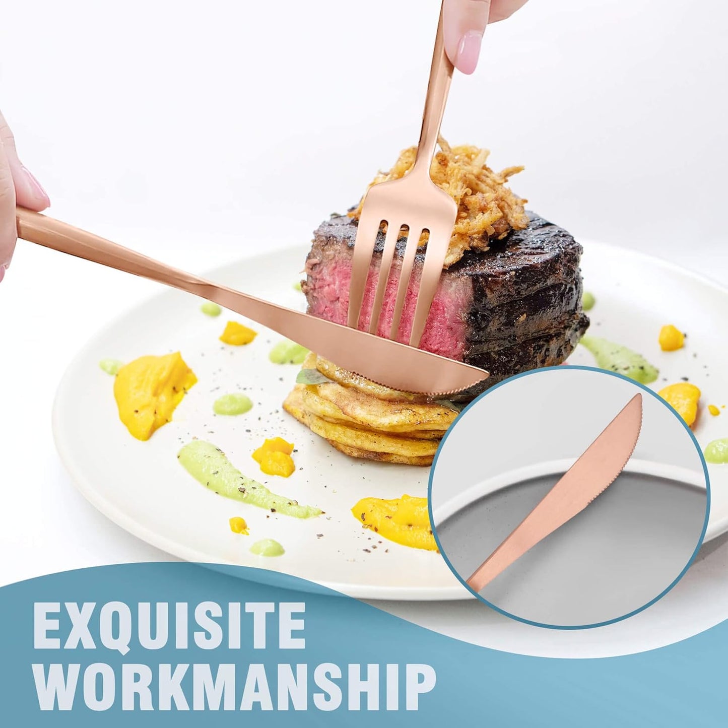 Matte Rose Gold Silverware Set for 6,Modern Stainless Steel Brushed Cutlery Set,30-Pieces Heavy Duty Flatware Set,Knives Spoons and Forks Set Utensils Set, Satin Finish, Dishwasher Safe