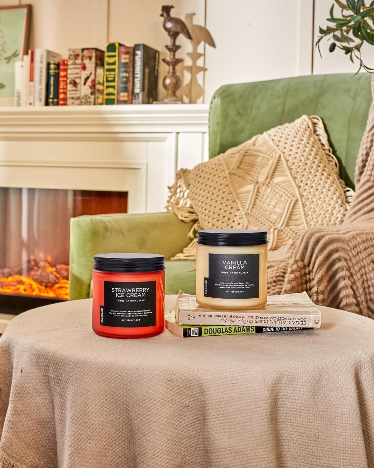 M&SENSE Natural Soy Candles for Home Strawberry Ice Cream Scented, 11.6oz 70 Hours Long Burning Hand Poured Candles Home Decor Housewarming Gift for Women and Men