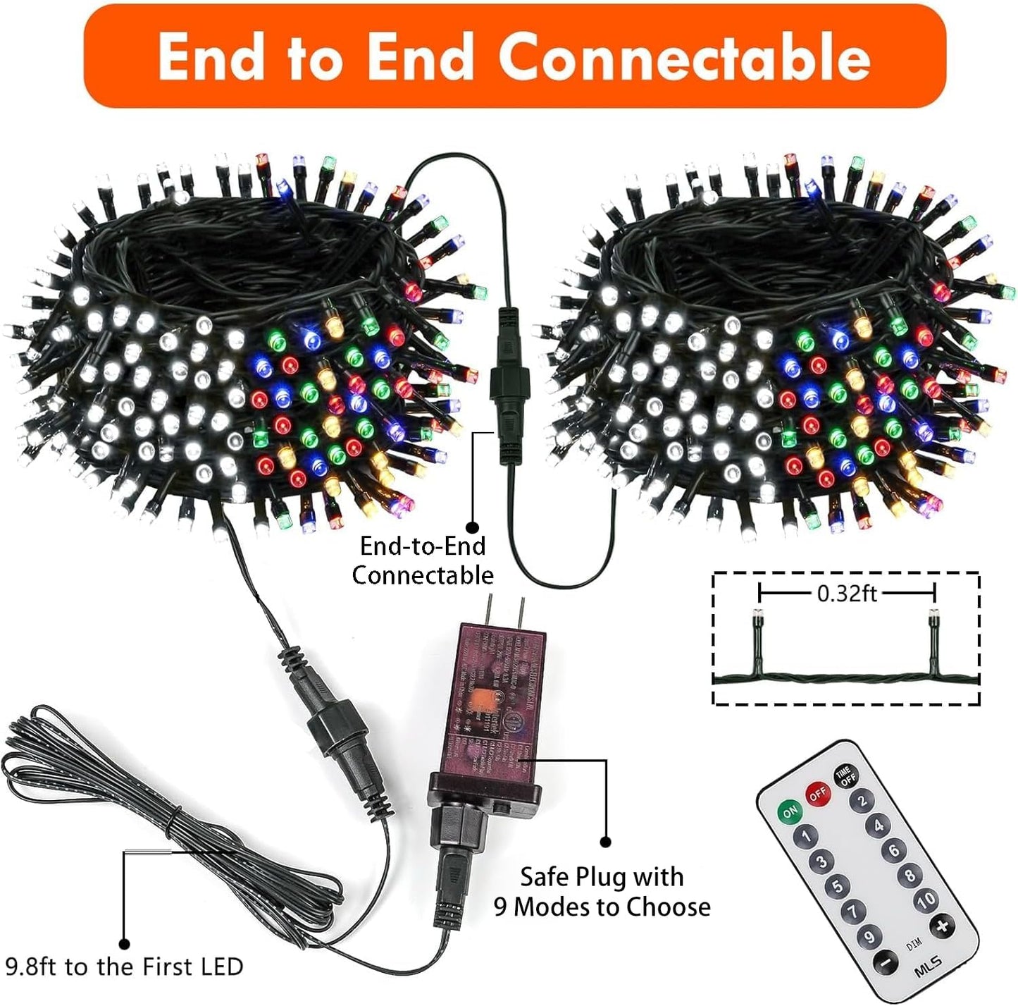 75.8 FT 200 LED Color Changing Christmas String Lights with Remote & Timer & Memory Function, 9 Lighting Modes Waterproof Twinkle Lights for Xmas Tree Holiday Party Garden (Cool White & Multicolor)