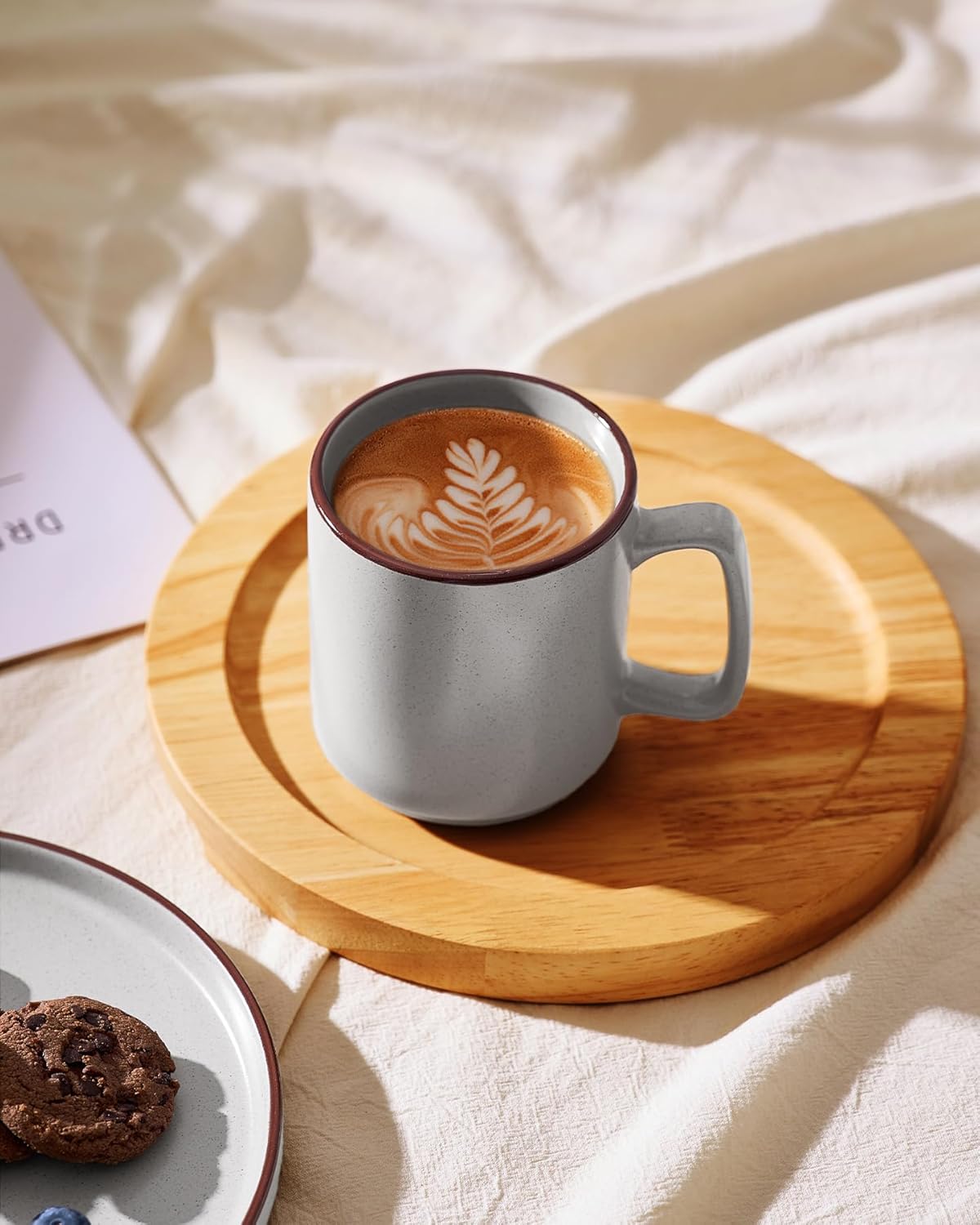 famiware Coffee Mugs Set of 6, Nebula 14oz Coffee Mugs, Ceramic Cup Set with Handle for Latte, Tea, Milk, Cappuccino, Cocoa, Light Gray