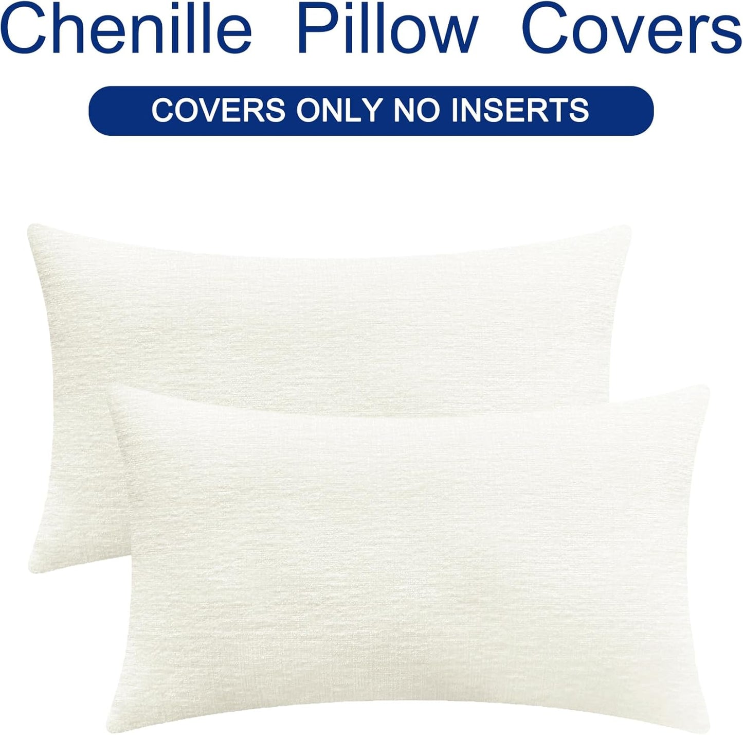 CaliTime Throw Pillow Covers Decorative 12 X 20 Inches Pack of 2 Cozy Chenille Cushion Cases for Couch Sofa Bed Living Room Home Cream