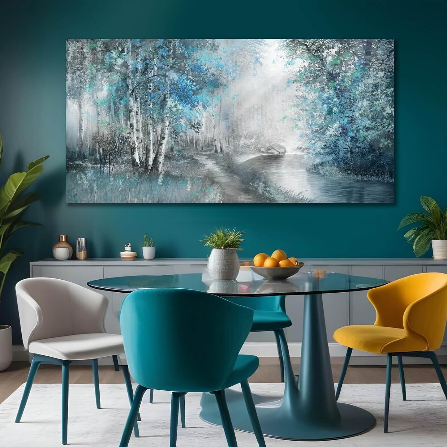SOUGUAN Forest Wall Art for Living Room Foggy Tree Artwork Sunlight Wall Decor Nature Wall Decorations on Canvas 24"x48" Wall Paintings Ready to Hang