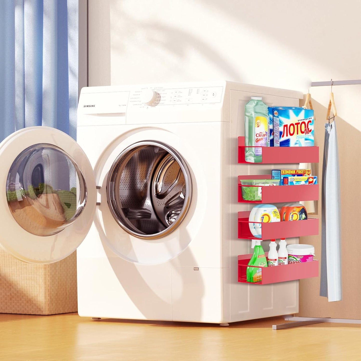 Magnetic Spice Rack Organizer for Fridge Seasoning Organizer for Kitchen Storage With Screw Magnetic Shelf for Oven, RV,Garage,Bathroom (Red, 4pack)