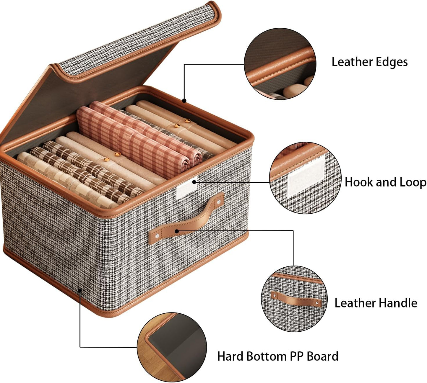 Tuza 2 Pack Storage Bins with Lids, Collapsible Closet Organizer Container, Fabric Organizer Box with Handles, Decorative Storage Boxes with Lids for Organizing Clothes, Blanket, Light Grey, Medium