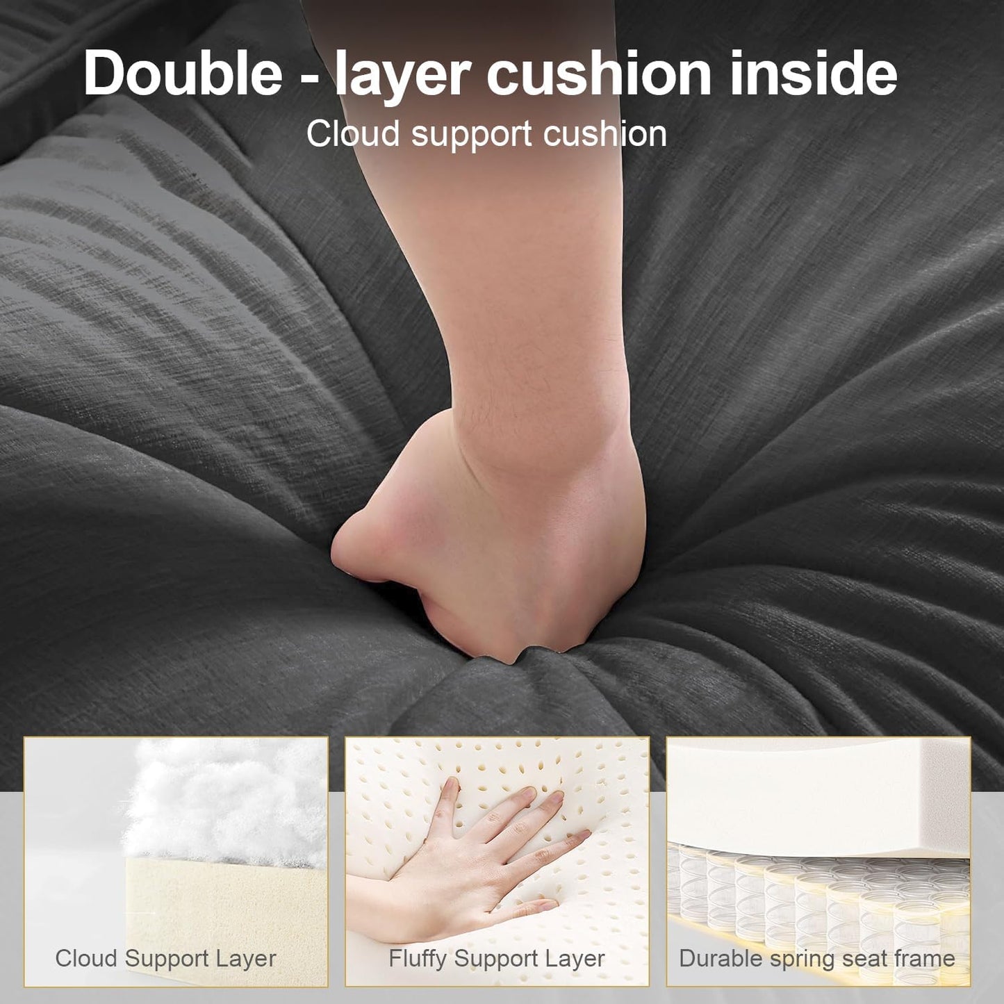 Modular Sectional Sofa Couches for Living Room Velvet Cloud Couch Oversized U Shaped Sectional Couch Convertible Sleeper Sofa Chaise Padded Armrests Cup Holder (Grey, 8 Seats)