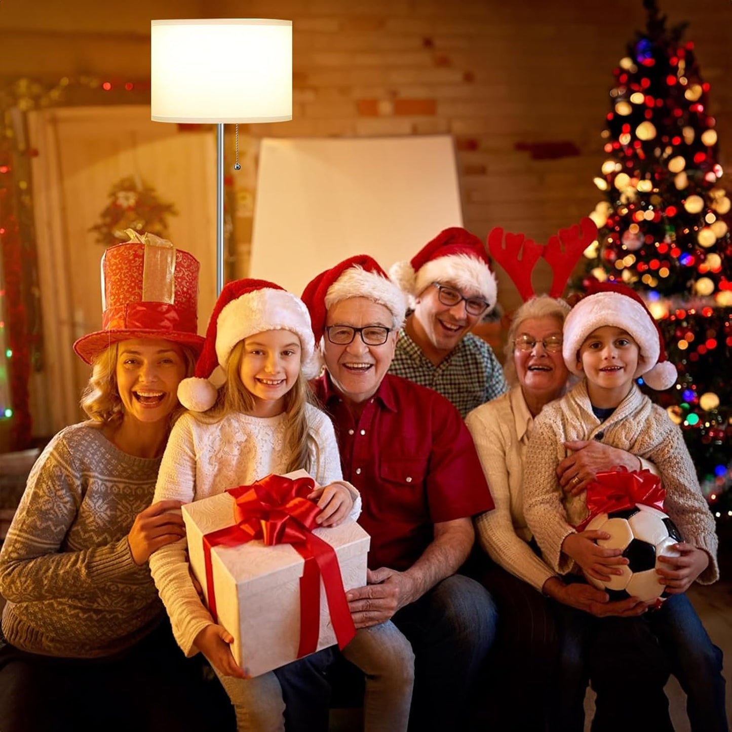 Ambimall Floor Lamps for Living Room with 3 Color Temperatures Bulb & Pull Chain Switch, 60" Modern Standing Floor Lamp for Bedroom Kids Room Study Room(White Shade & Silver Pole)