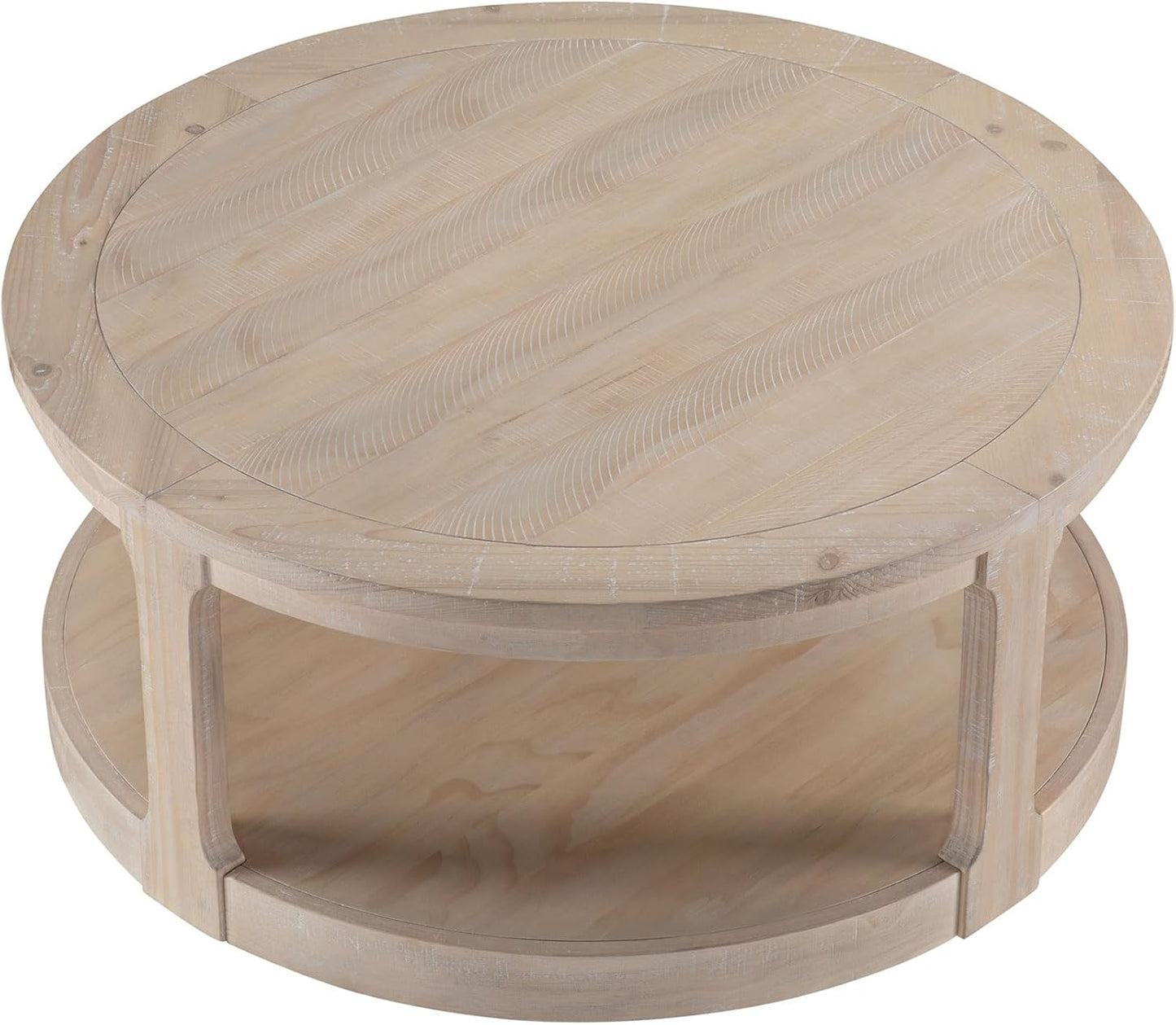 WILLIAMSPACE 40" Round Coffee Table with Wheels, Circle 2 Tier Solid Wood Center Coffee Table, Mid Century Retro Farmhouse Rounded End Table for Living Room Apartment, ø40 x 17.52" H (Oak)