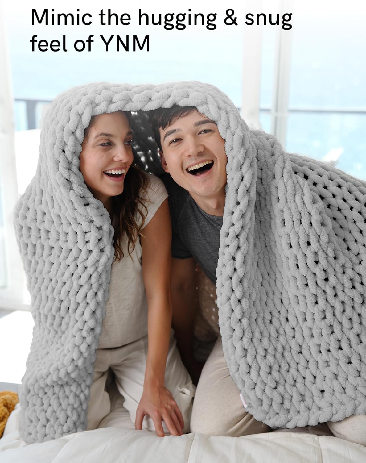 YnM Chunky Throw Blanket, Hand Knitted with Chenille Yarn, Skin Friendly, Ventilated and Breathable, Machine Washable, Home Décor Piece for Couch, Sofa and Bed (Glacier Grey, 60x80 Inch)