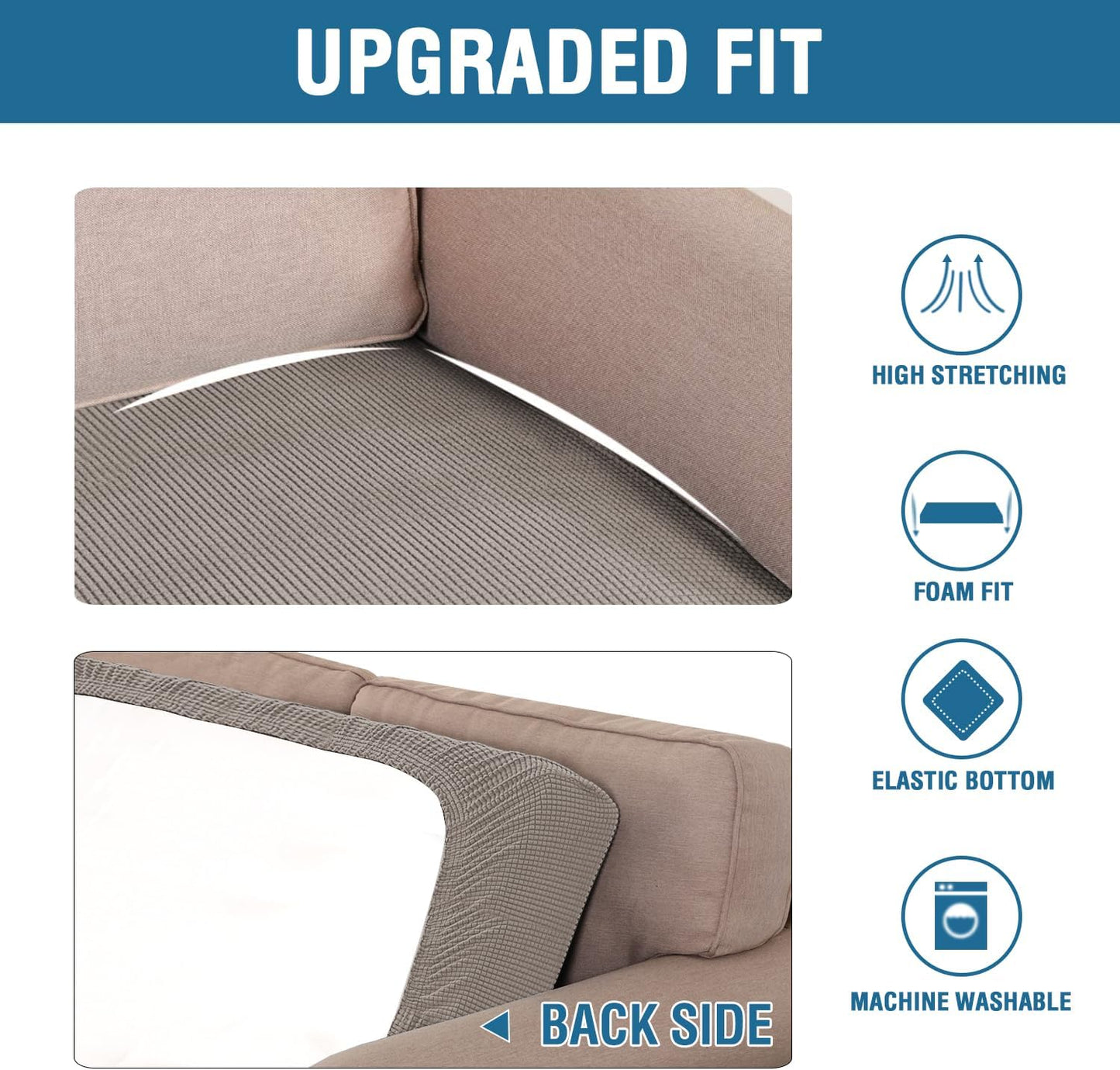 H.VERSAILTEX Super Stretch Individual Seat Cushion Covers Sofa Covers Couch Cushion Covers Slipcover Sets Thick Jacquard Textured Twill Fabric (1 Piece Sofa Cushion Cover, Taupe)