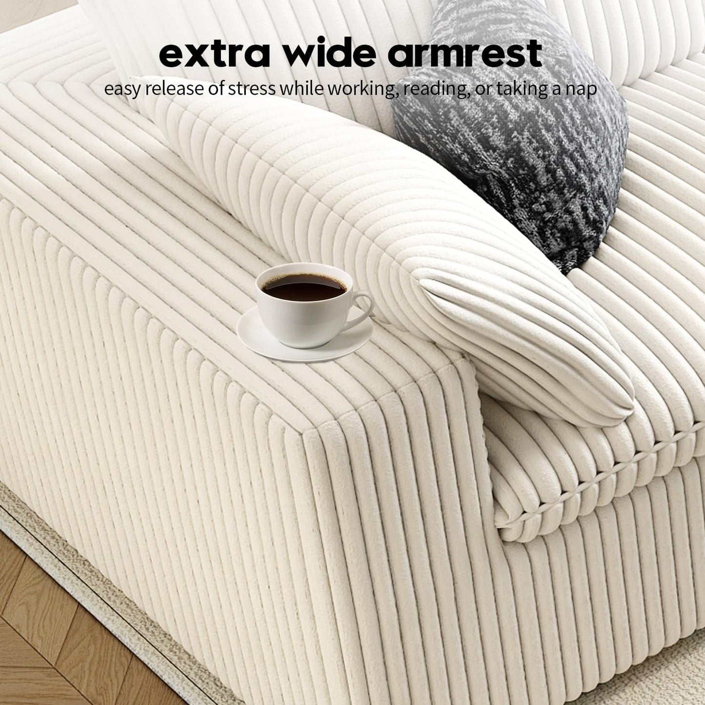 157.5" Cloud Couch Modular Sectional Sofa for Living Room,Modern Sofa with Deep Seat,4 Seater Boneless Couch,Comfy Upholstered Corduroy Couches for Apartment, Studio, Office,Bedroom,White