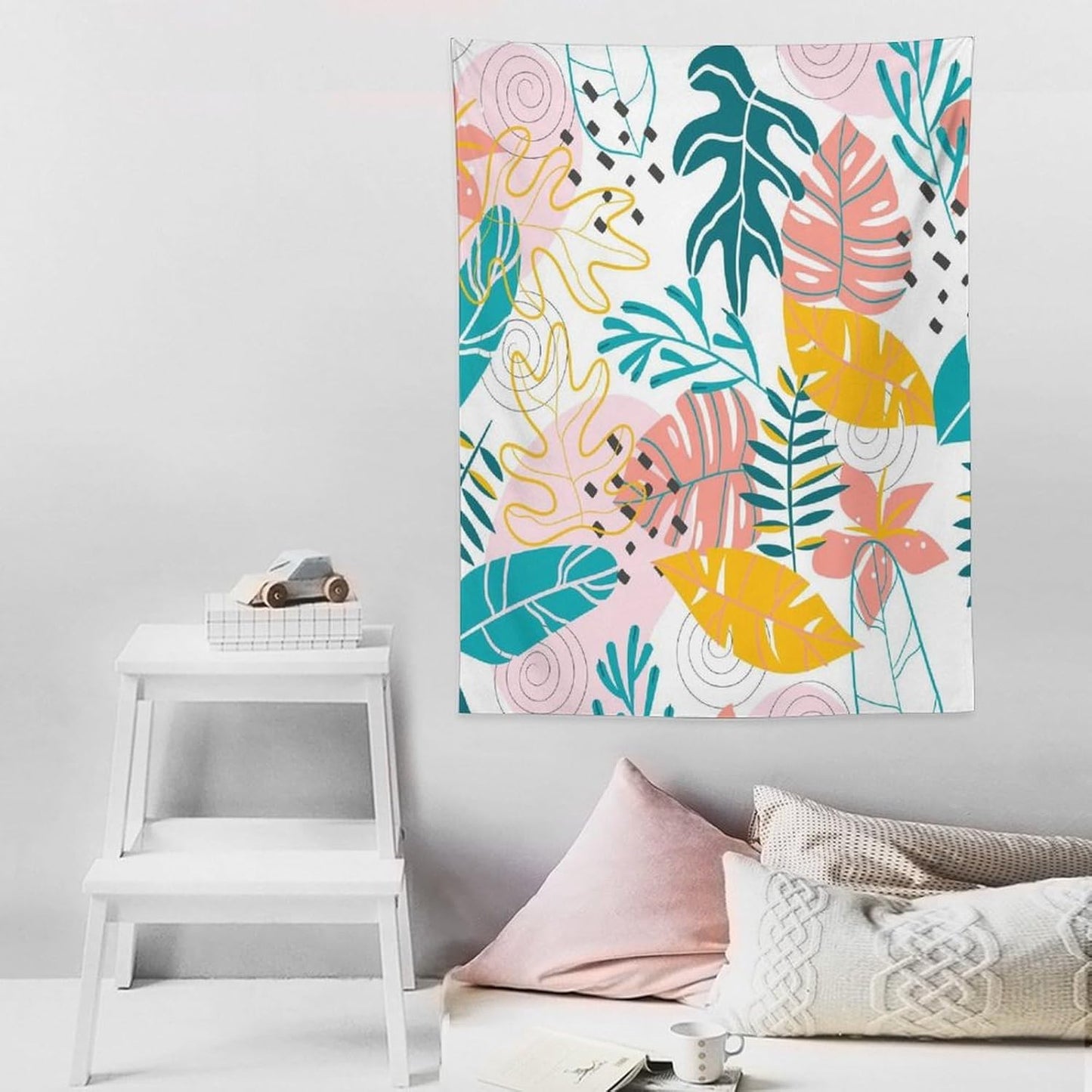 ICMOLYYENLO Tropical Green Leaves Tapestry, Exotic Leaves Beautiful Bedroom Wall Hanging, Floral Poster Blanket for Bedroom Living Room Dormitory Apartment 50x60 Inch