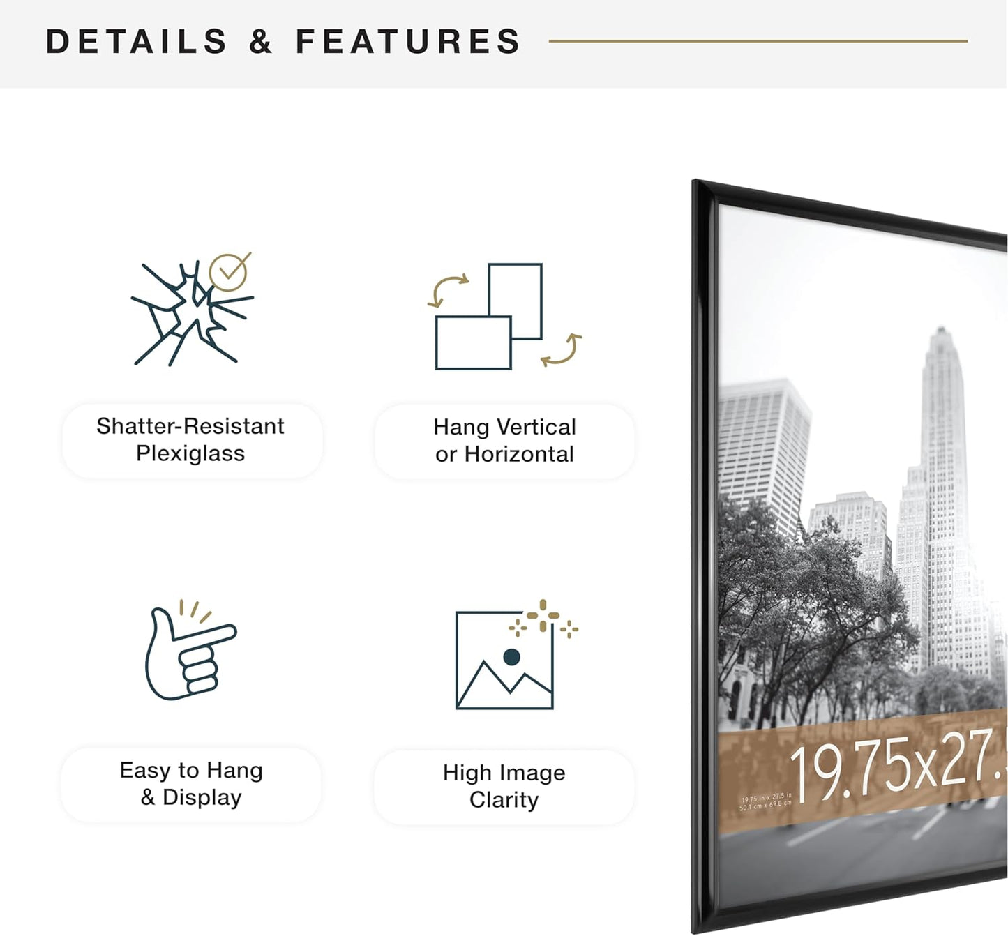 MCS Trendsetter 19.75x27.5 Poster Frame Black High-Gloss, Vertical & Horizontal Wall Hanging Large Picture Frame for Photos, Posters & Art Prints (2-Pack)