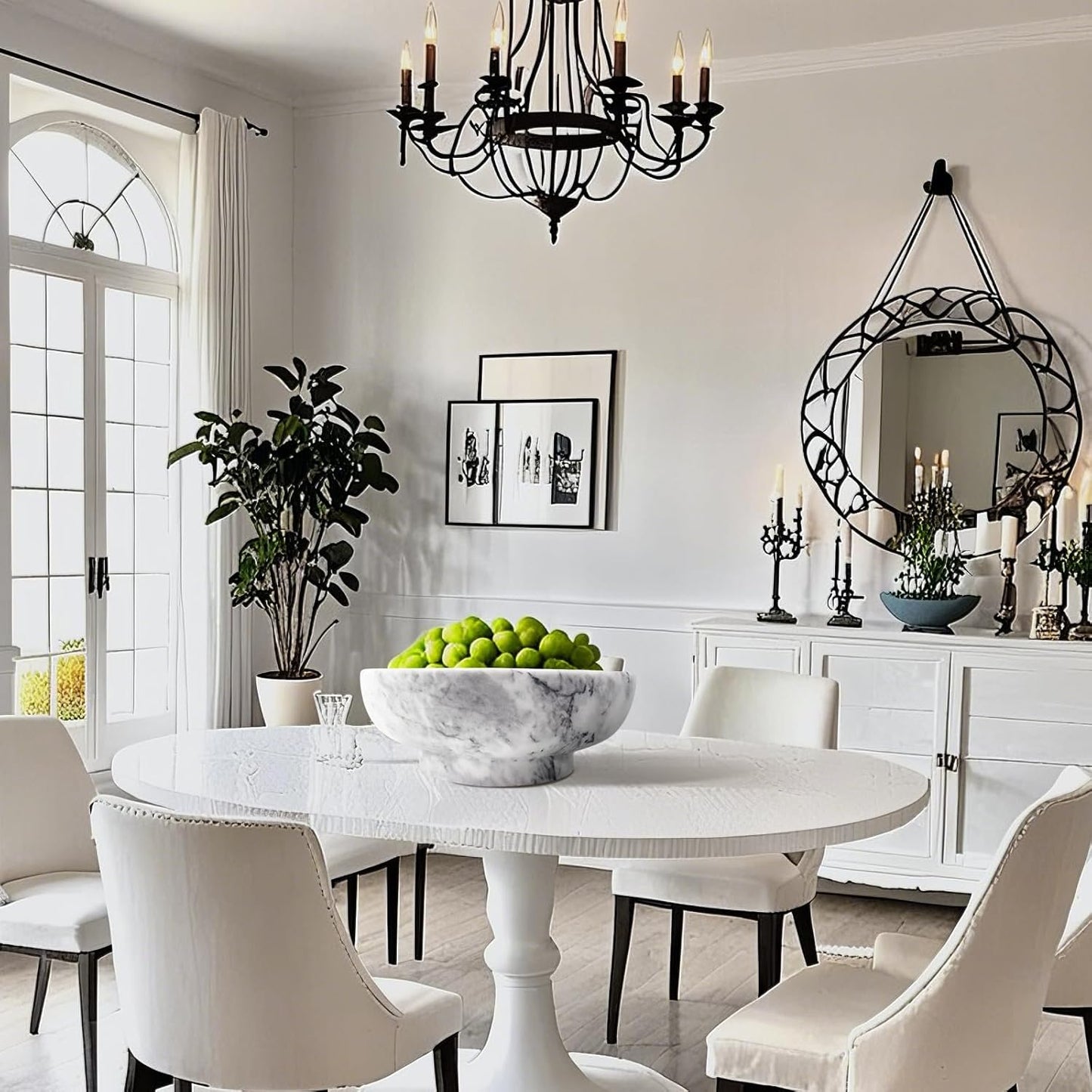 Natural White Marble Bowl with Grey Veins Large Decorative Bowl for Home Decor,Entryway, Fruit Display, Key Holder, Centerpiece (10.2" Diameter)