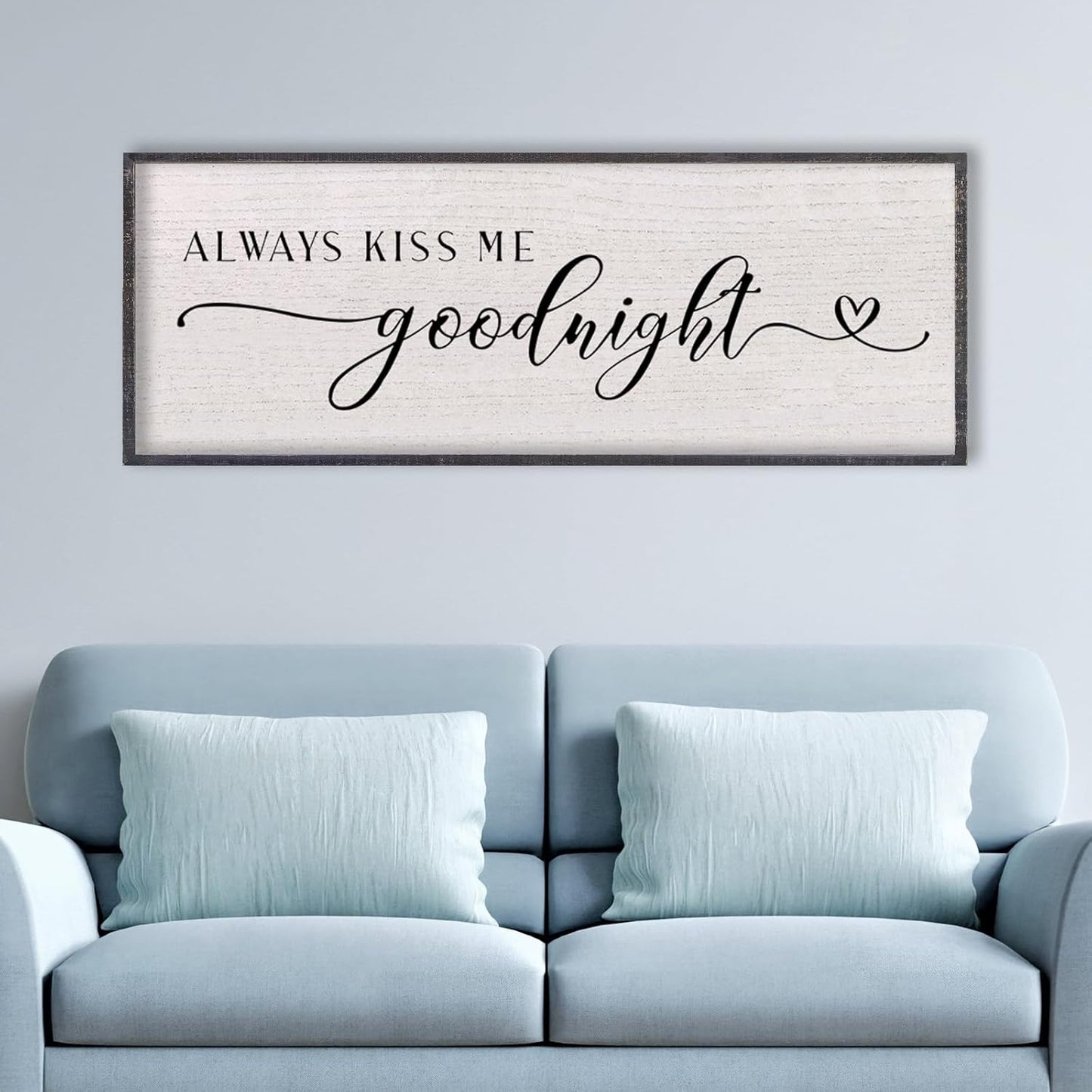 LuZhiQiang Above Bed Love Theme Wall Decor Always Kiss Me Goodnight Sign 40"×15" Wood Framed for Master Bedroom Over Bed Wall Art (Black)