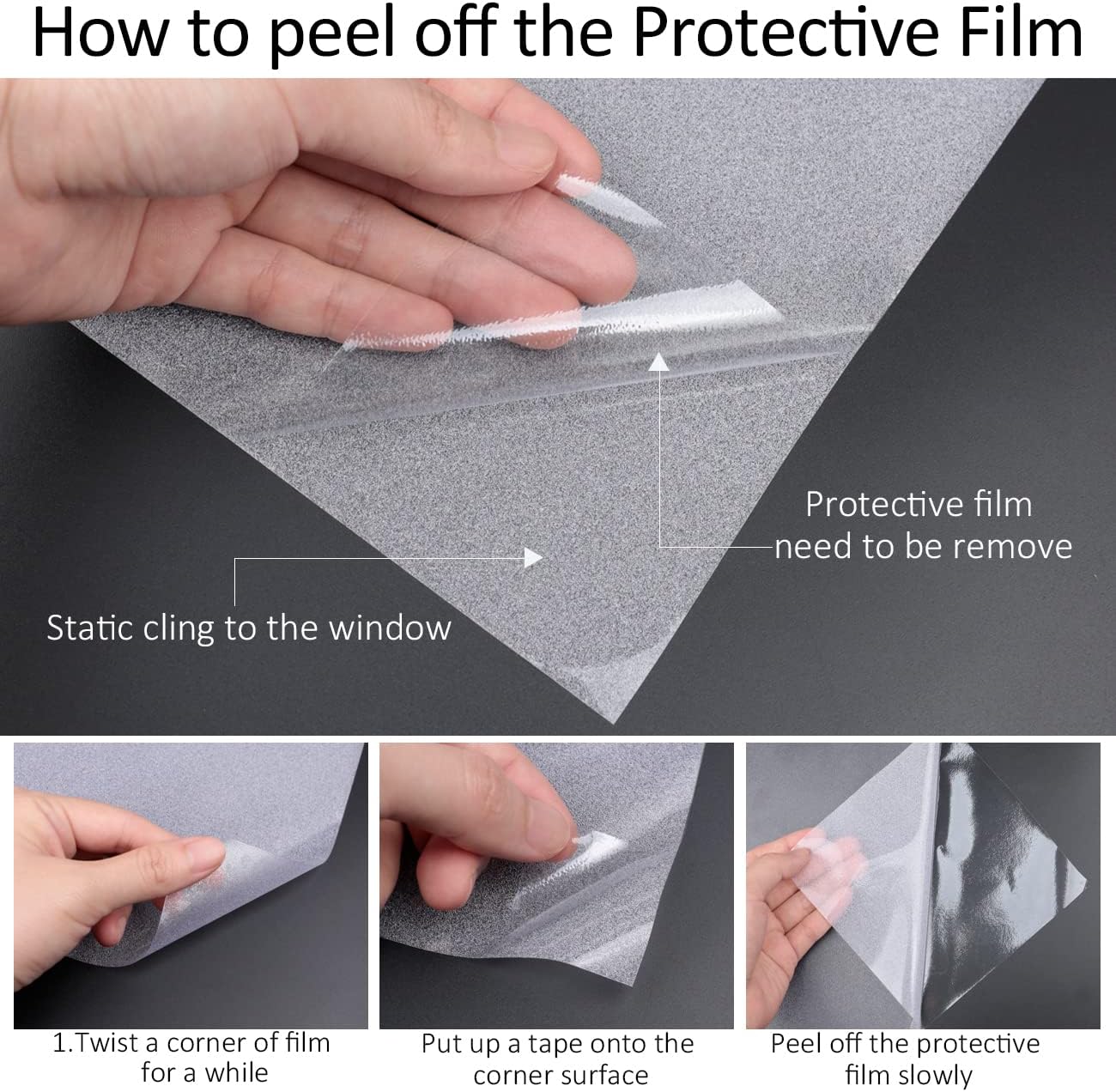 HIDBEA Frosted Window Privacy Film Heat Control UV Blocking, Static Cling Non-Adhesive Reusable Door coverings for Bathroom Home Office (Frosted 17.5 Inch x 6.5 Feet)