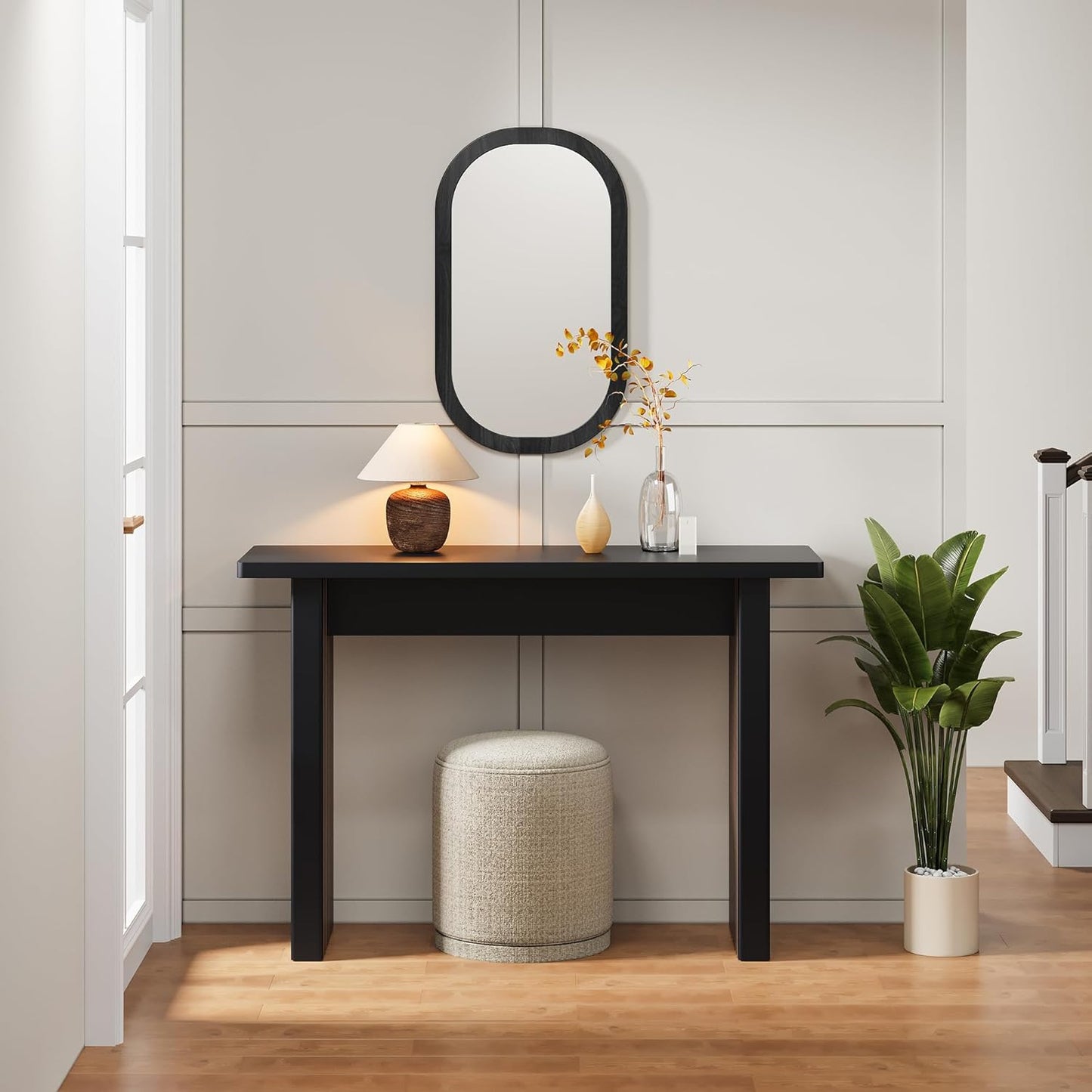 AVZEAR Mid Century Narrow Entryway Console Table, 43.3" Fluted Wood Couch Table Behind Sofa Long and Skinny for Living Room Hallway Entrance Foyer, Black