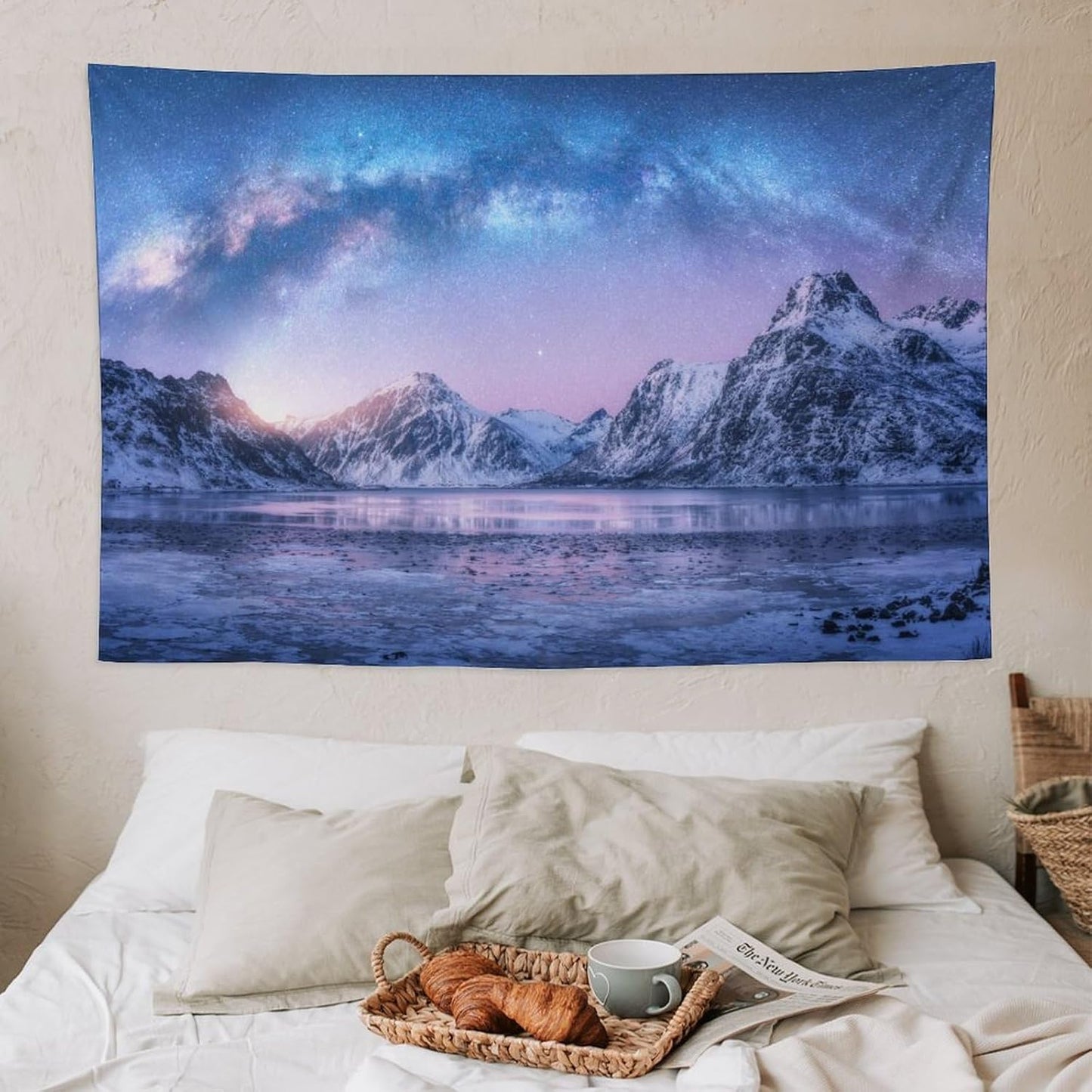 HZOHNAGO Mountain Tapestry Aurora Snow Mountain Sunset Pattern Printed Wall Tapestry Wall Hanging for Bedroom Living Room Dorm 60" W x 40" H