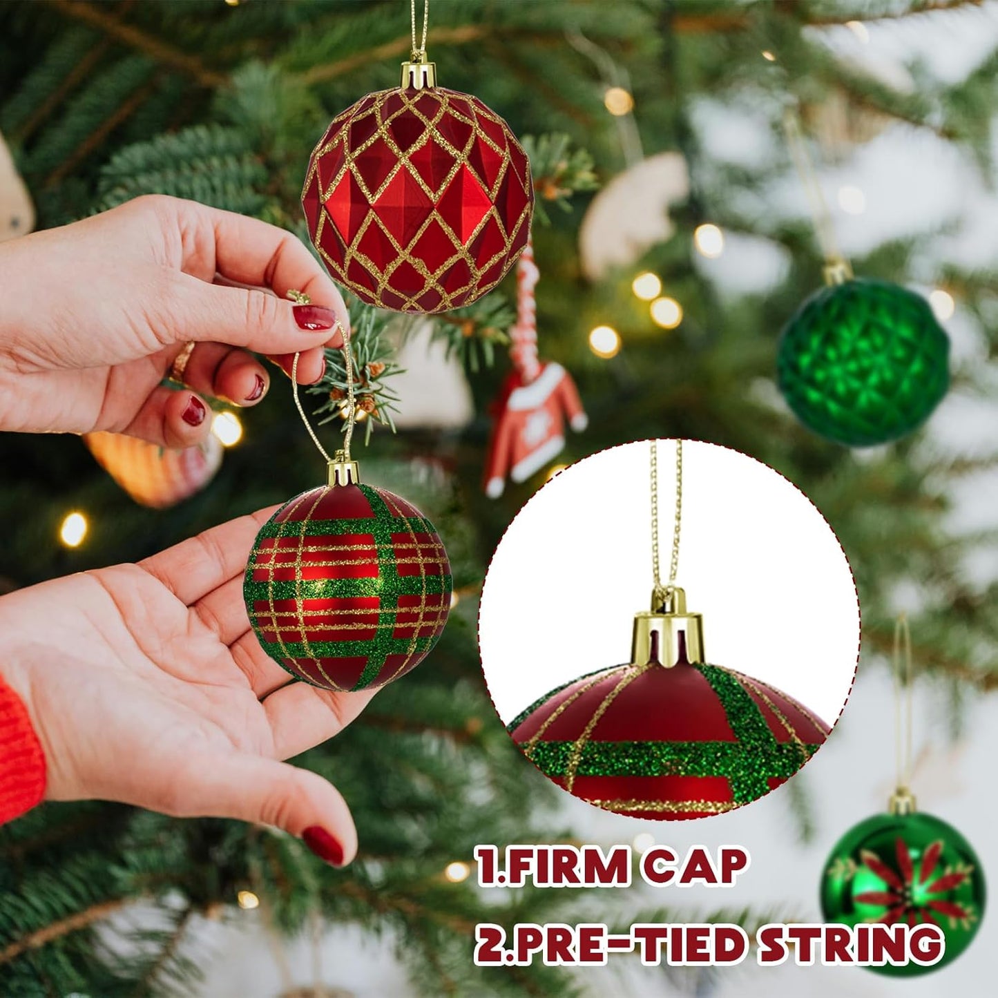 LARAINE Christmas Balls Ornaments 16 Pcs Decorations for Christmas Tree, Shatterproof Hanging Ball Variety Gift Set of Holiday Party Wedding Decoration (Green Red)