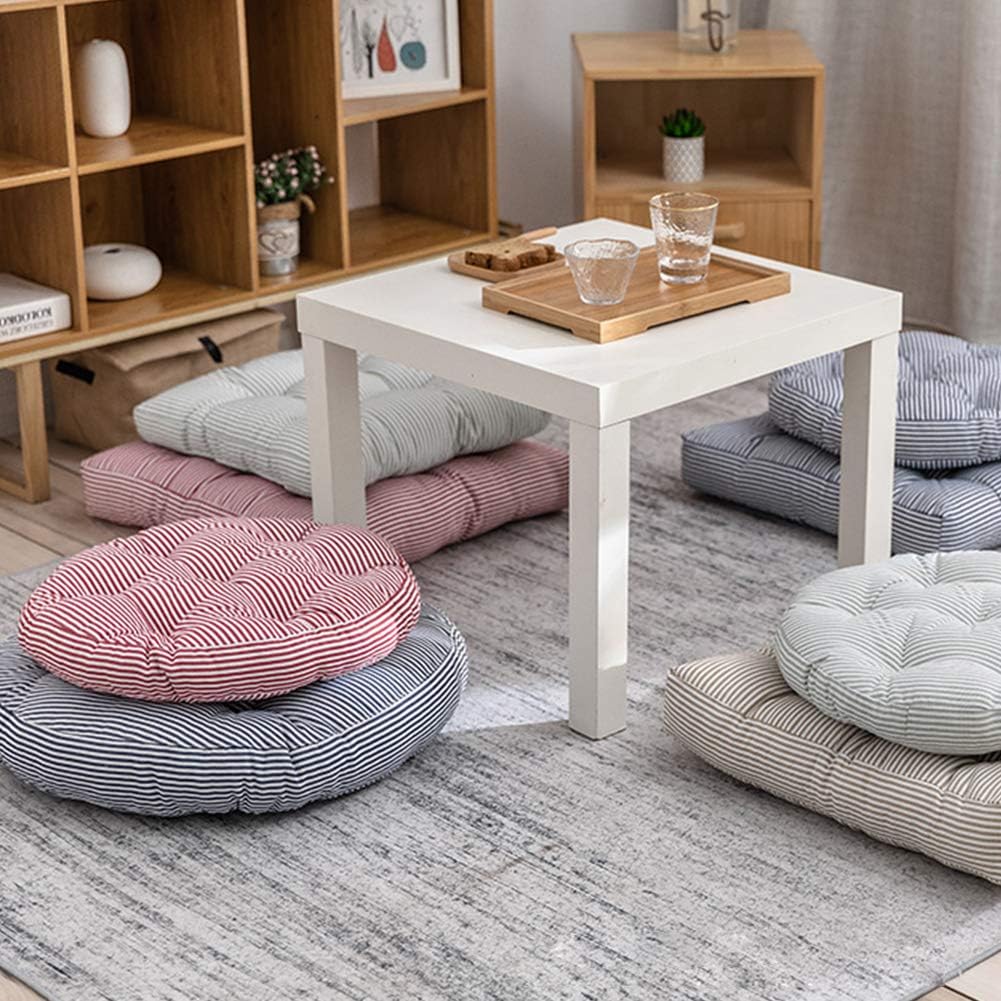 Tiita Indoor/Outdoor Cushions 22 Inch Round Striped Chair Cushions for Patio Garden Seat Cushion Pads for Home Floor Pillows Window Pad Set of 2, Blue