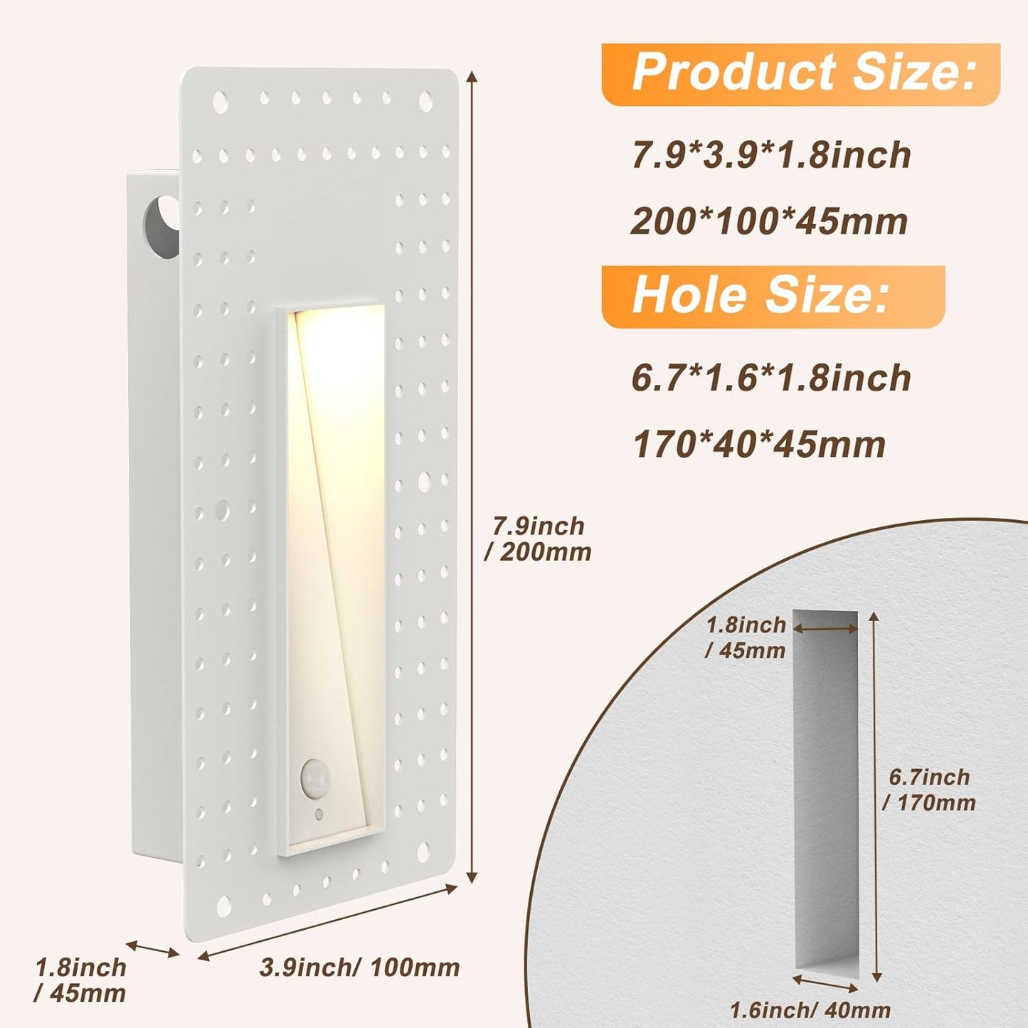 3W Recessed Motion Sensor Step Light, 3000K Warm White Night Wall Lights for Indoor Hallway, IP65 Waterproof Trimless Stair Lighting (White Finish)