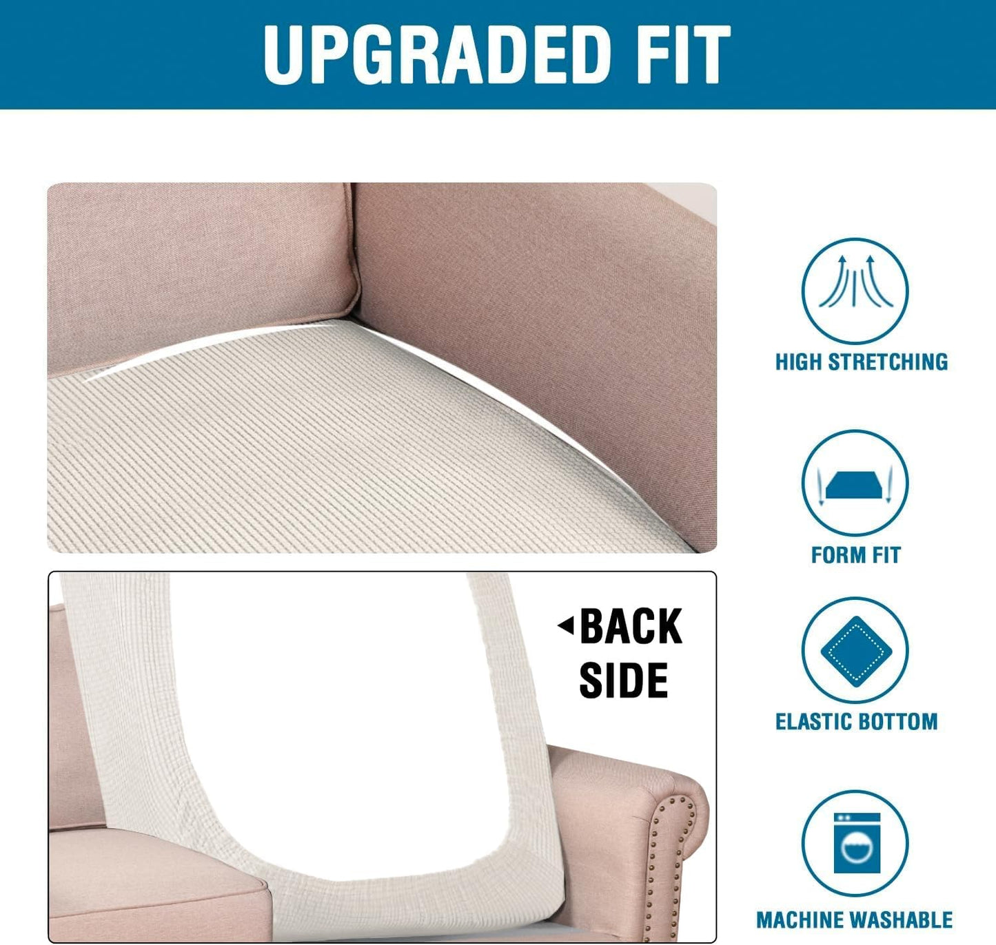 H.VERSAILTEX Super Stretch Individual Chaise Cover Sectional Couch Covers for L Shaped Sofa Both Left/Right Featuring Thick Jacquard Textured Twill Fabric (1 Piece Chaise Cover, Porcelain)