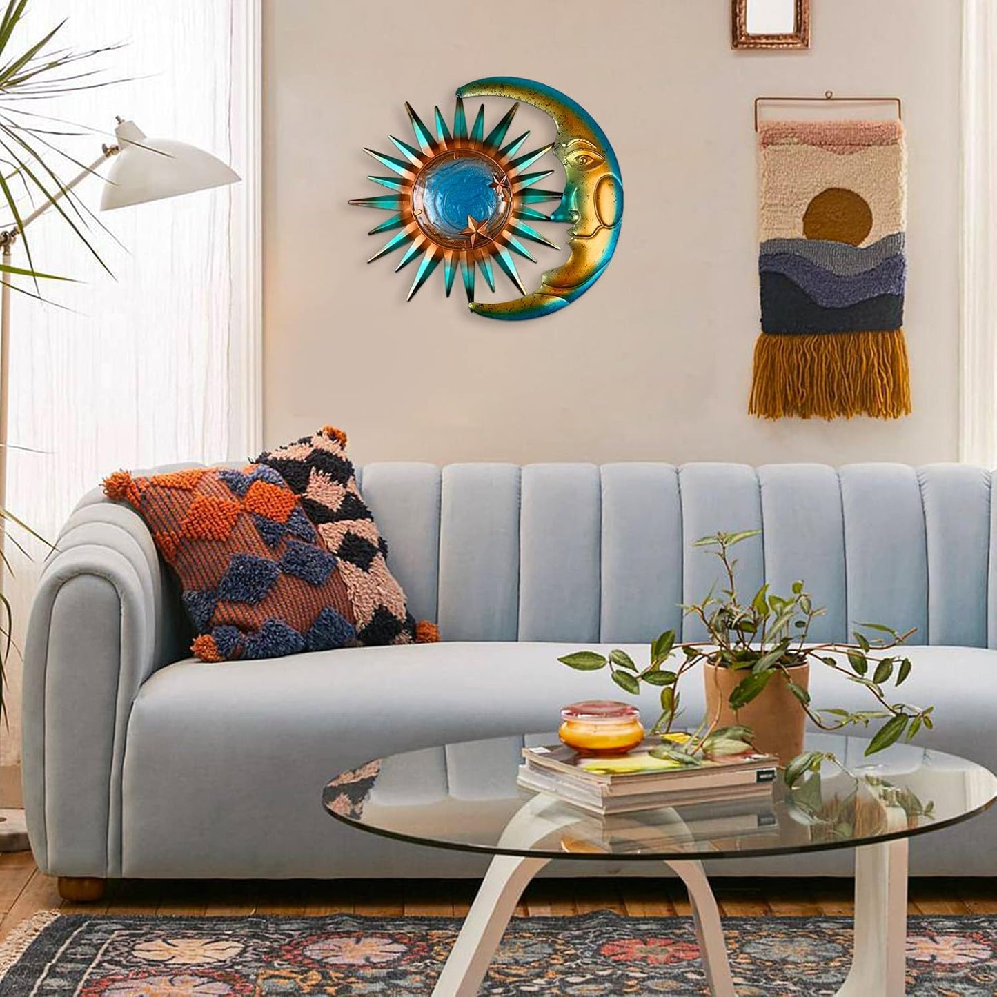 LIFFY Sun Metal Outdoor Wall Decor - 3D Sun Moon Metal Wall Sculpture - Hanging Decoration Gift Ideal for Celestial Decor Home Accent, Bedroom, Garden, Patio, Farmhouse - Lively and Vibrant