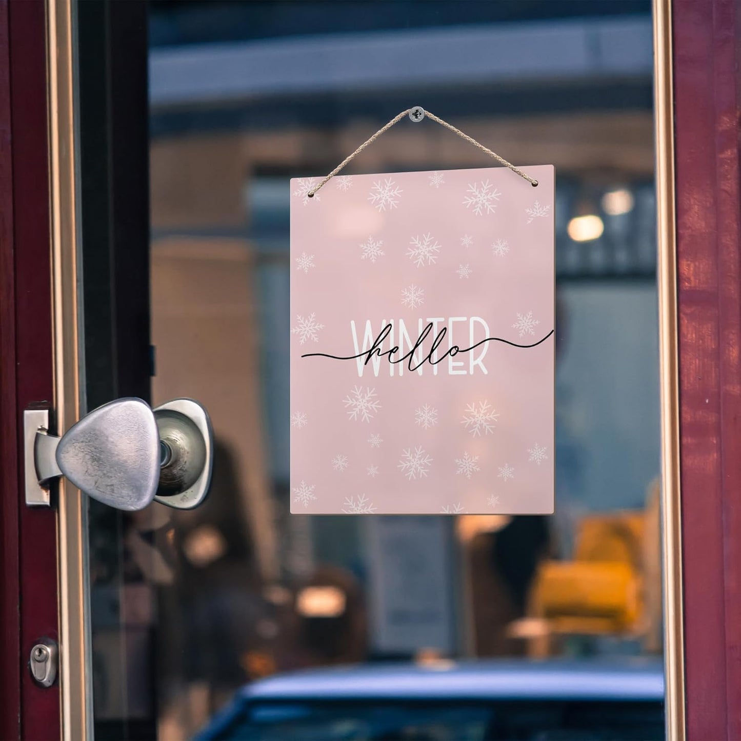 Pink Winter Snowflakes Wooden Sign, 10x8 inches, Rustic Wall Decor