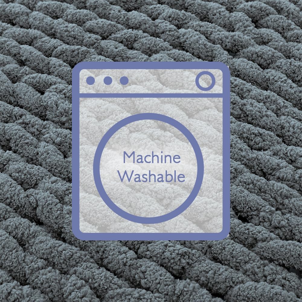 Bigacogo Chunky Knit Throw Blanket for Couch, 60x80 inches, 100% Hand Knitted with Thick Jumbo Chenille Yarn, Cozy Soft Large Rope Knot Cable Crochet Blankets for Sofa Bed Living Room, Iron Gray