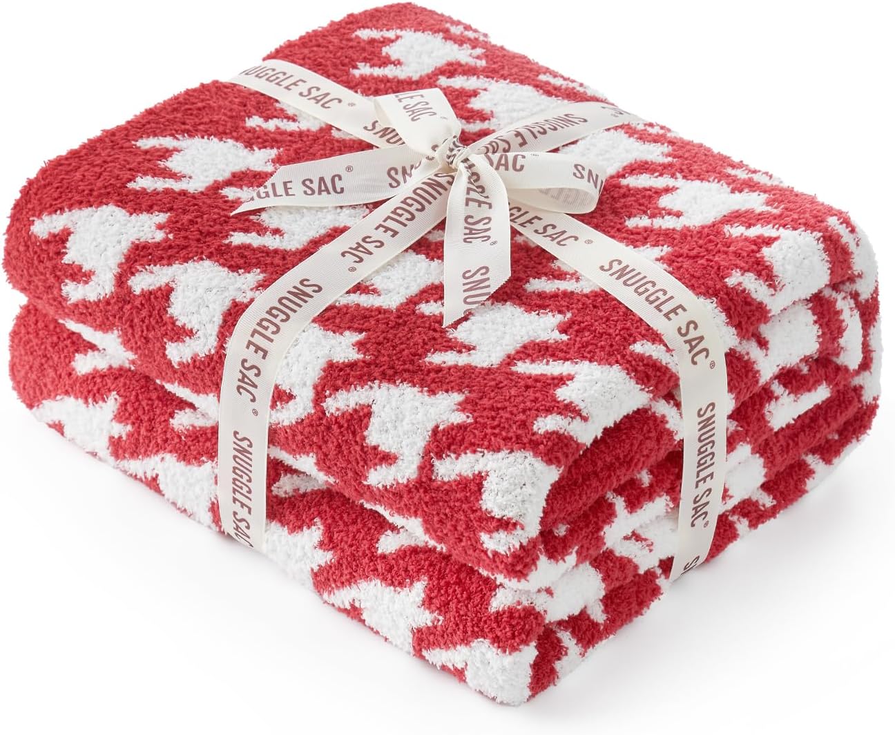 Snuggle Sac Christmas Red Houndstooth Throw Blanket for Couch, Reversible Super Soft Warm Blankets Cozy Knit Fuzzy Plush Lightweight Throws for Sofa Bed Houndstooth Red, 50x60 inches
