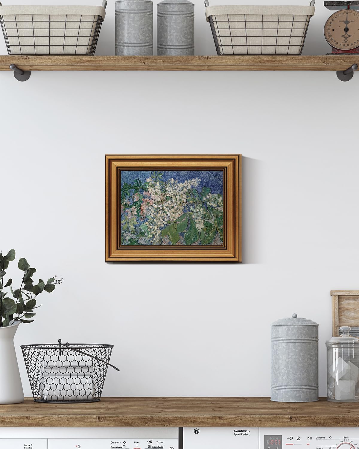 HUARCEY Gold Framed Vintage Wall Art for Living Room, Flowers Painting Canvas Prints Shelf Decor for Kitchen, Van Gogh Bedroom Wall Art, Christmas Gifts for Friends or Family ( Chestnut Branches 8"x10" )