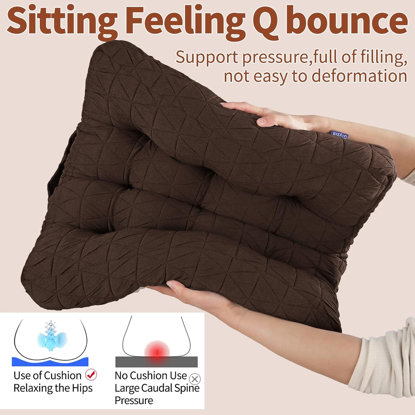 Large Chair Cushions with Handle, 20"x 20" Bite-Size Memory Foam Seat Cushions for Wicker Chair, Patio Non-Slip Rattan Chair Pads, Square Floor Cushion, Brown