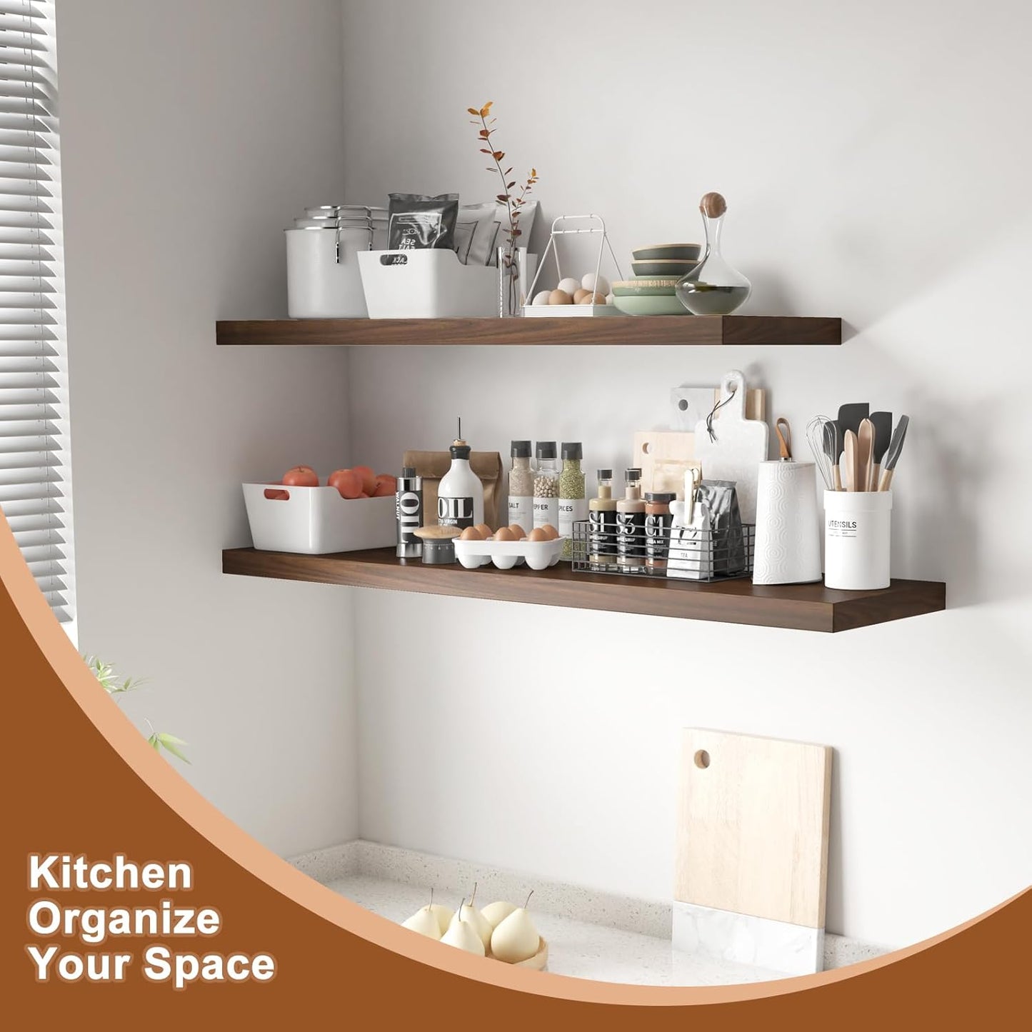 12 Inch Deep Floating Shelves for Wall 2 Pack Floating Shelves Large Storage Space Wall Mount Shelf for Living Room Kitchen Bathroom 36" W x 12" D x 1.2" H Rustic Brown