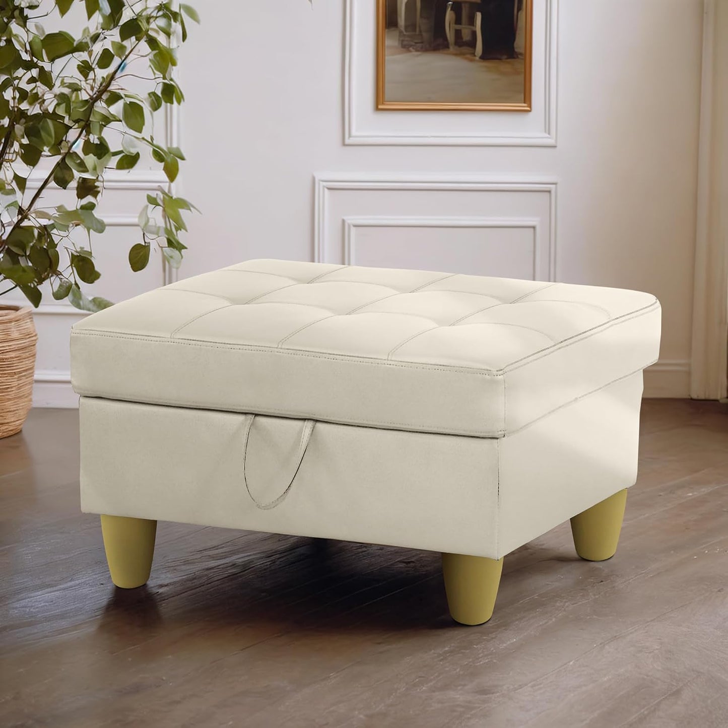 Ottoman Rectangular Storage Ottoman Bench, Faux Leather Footrest, Coffee Table, Stool Footstool with Hinged Lid for Living Room, Bedroom, Entryway, White, 35"x23.5"x17.5"