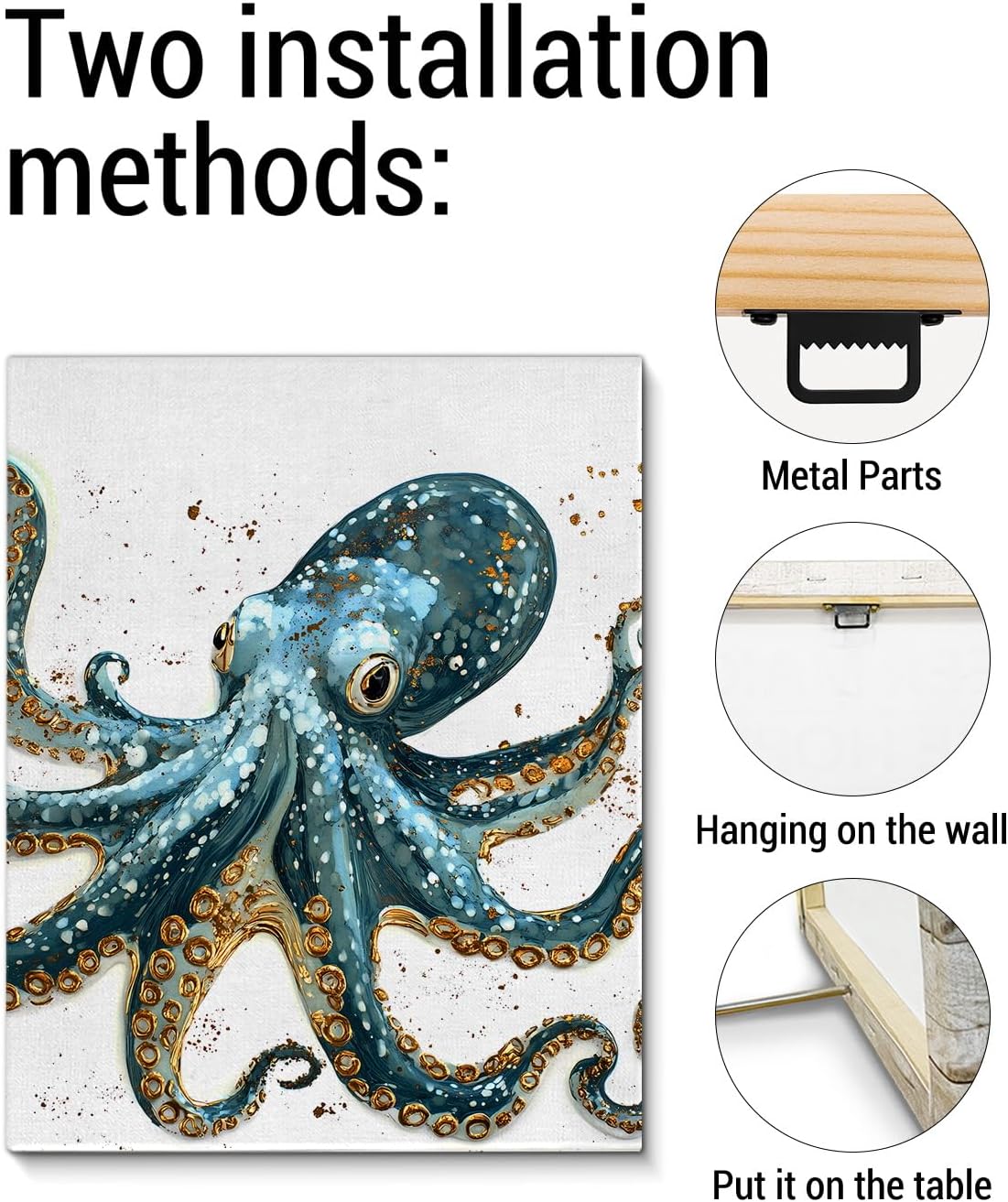 Nautical Octopus Canvas Wall Art Octopus Ocean Theme Print Poster Coastal Framed Picture Painting for Home Beach House Bedroom Wall Decor 8x10 Inch