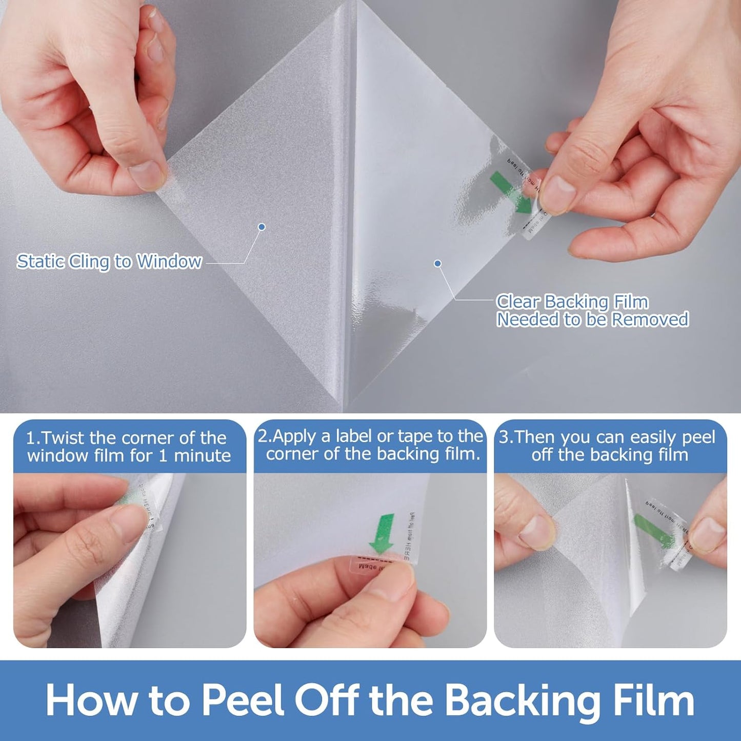 HIDBEA Frosted Window Privacy Film - Non Adhesive Static Cling Glass Stickers Sun UV Blocking Heat Control Door Covering Decals for Home Office, 35.4 x 78.7 Inch