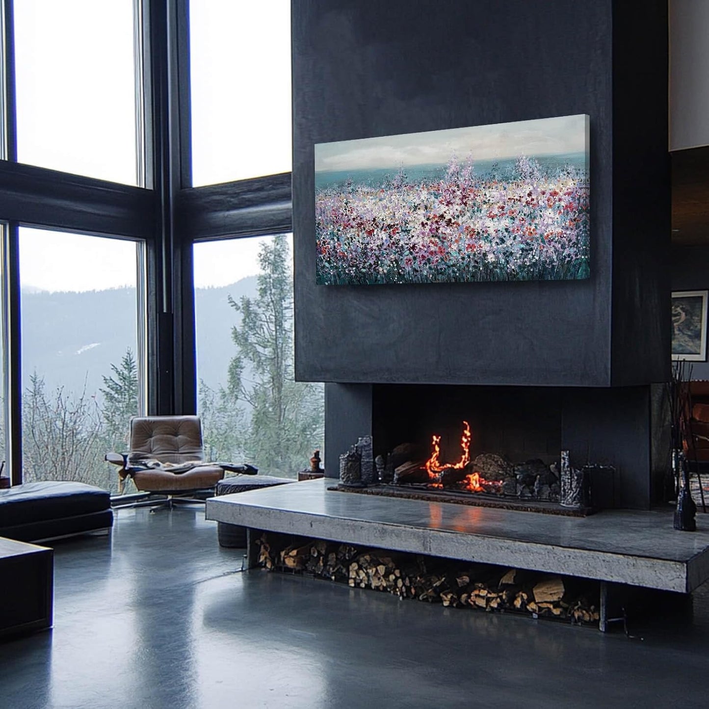 CHUDANHAO Purple and White Wildflowers Wall Paintings Ocean Wall Decor for Bedroom Seascape Painting Art Dining Room Hotel Decorations 24"x48"