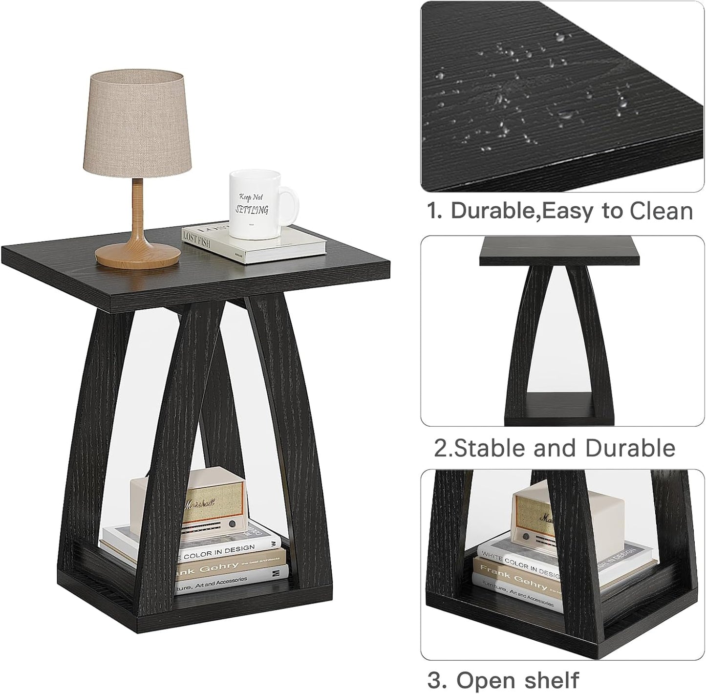 End Tables Living Room, Side Table Beside Sofa, Nightstand for Bedroom, Couch Side Table with Shelf, Modern End Table for Living Room, Black End Table