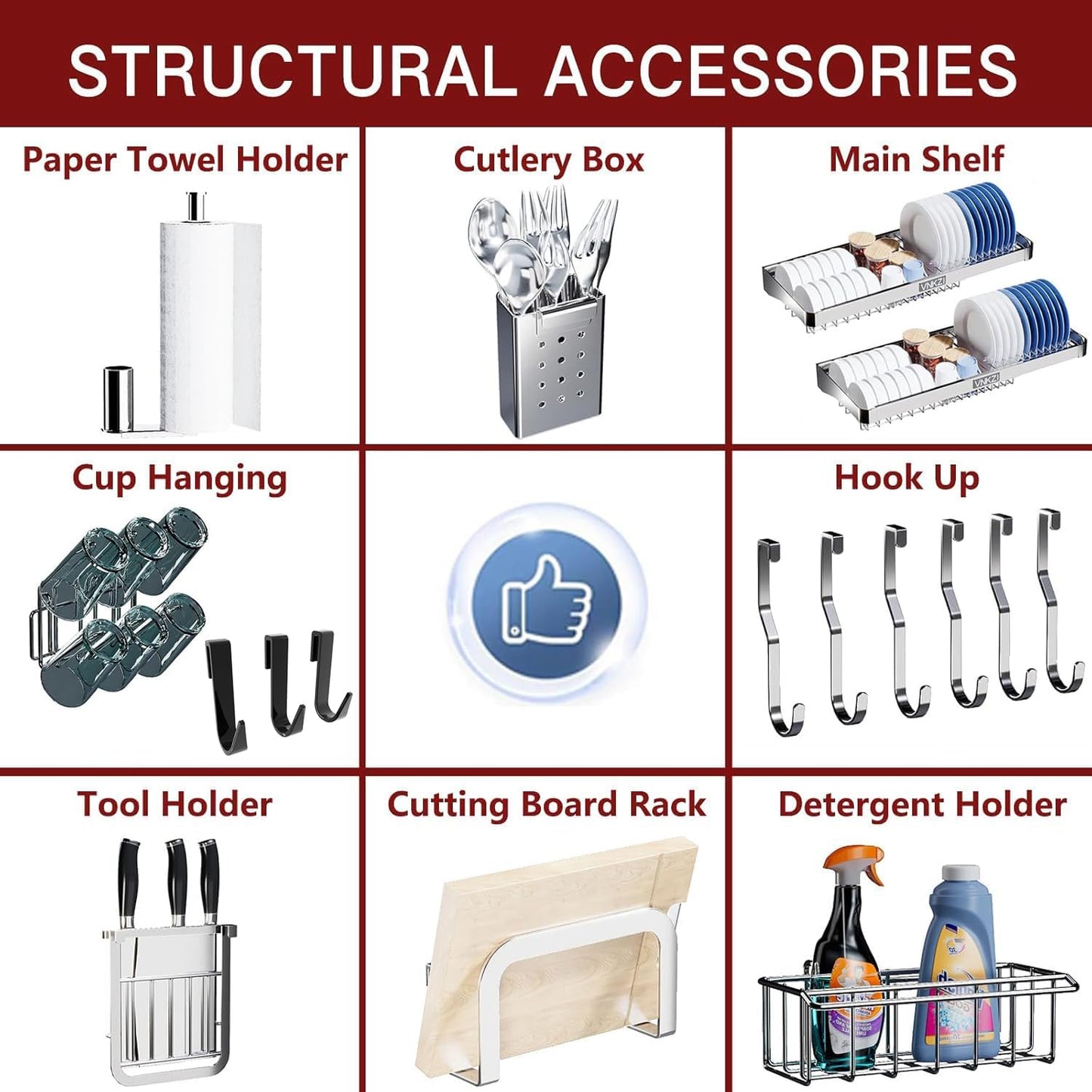 VNKZI Over Sink Dish Drying Rack, 3 Tier Full Stainless Steel Storage Adjustable Length (25.98'' to 36.61'') Kitchen Rack, Multifunctional Expandable Counter Organizer, Space Saver Dish Rack