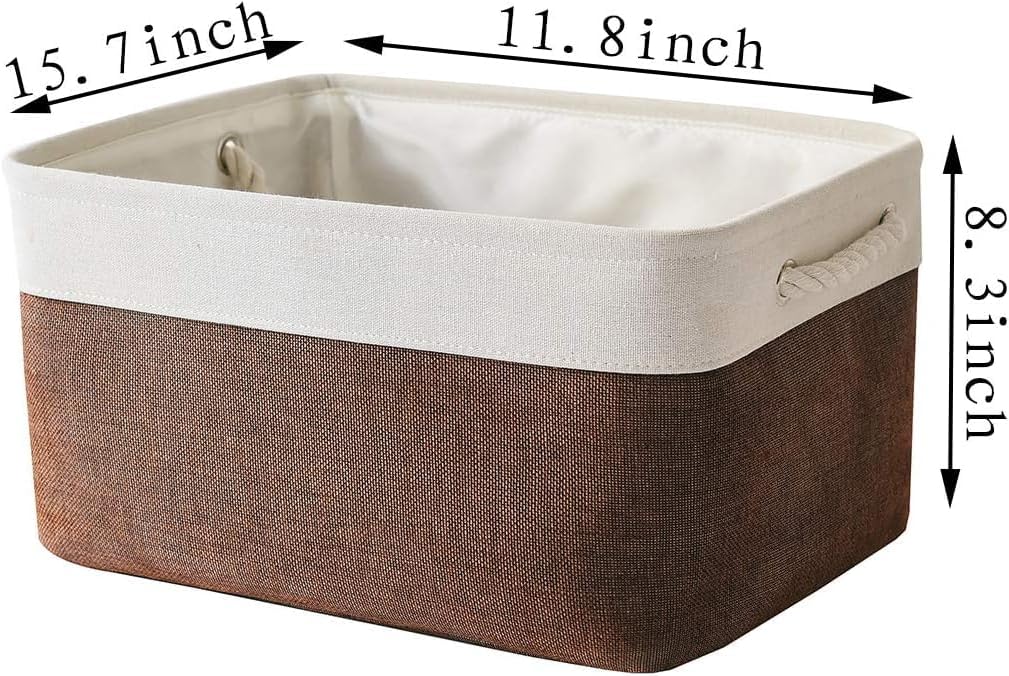 Organization and Storage Basket for Organizing - 16x12x8 inch Large 4 Pack Fabric Storage Cube Collapsible Storage Bins for Shelves, Storage Box for Cloth Books Canvas(White & Flaxen)