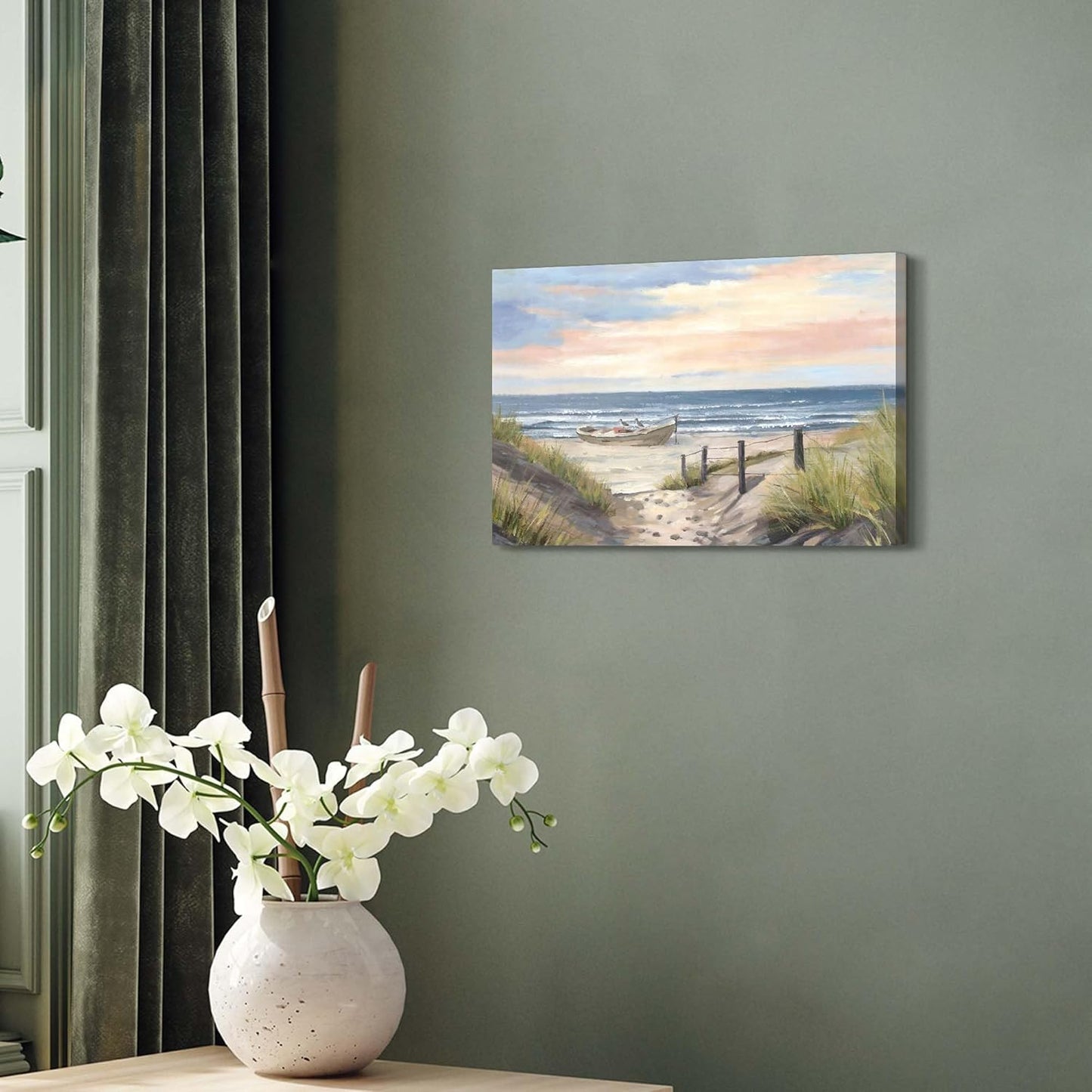 cozy country Ocean Wall Art 16"x11" - Coastal Pictures Beach Canvas Decor - Seashore Artwork Seascape Painting for Bathroom, Bedroom, Sea House