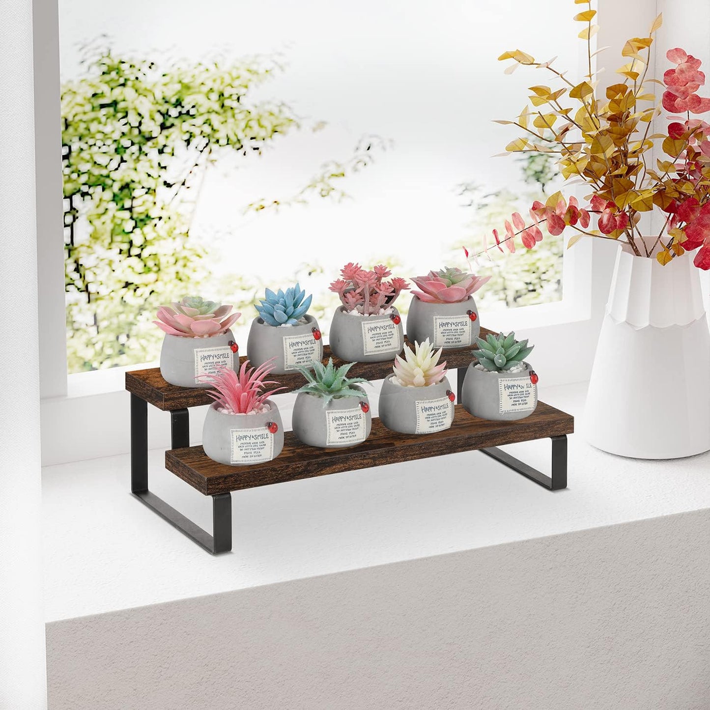 YINMIT Wooden Display Riser Stand, Tiered Perfume and Cologne Organizer Stand, 2 Tier Spice Rack Organizer, Rustic Display Shelf for Candles (2 Tier)