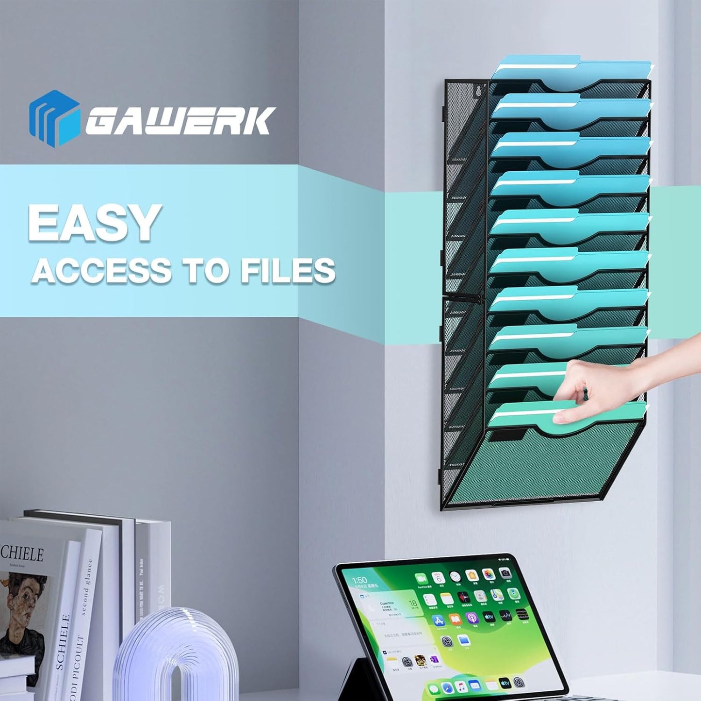 10-Tier Wall File Organizer Hanging Wall File Holder Wall Mount Paper Folder Organize, Mesh Magazine Document Mail Organizer Wall Organizer for Office School Home, Black