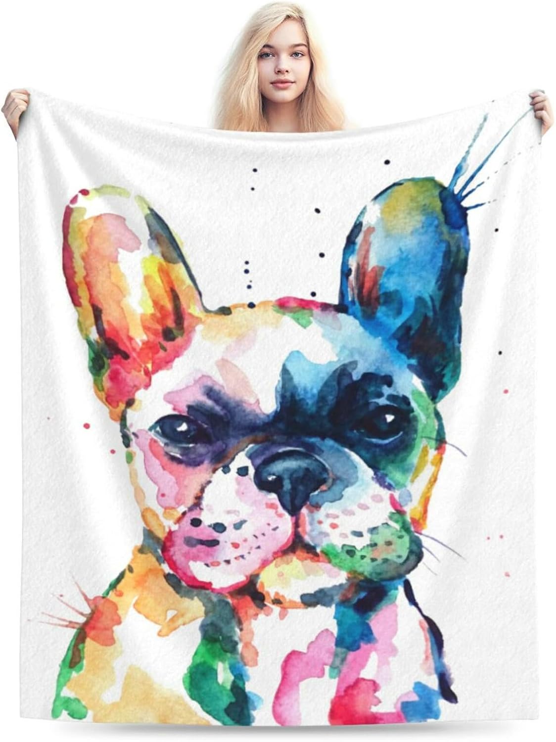 HGOD DESIGNS Watercolor French Bulldog Fleece Throw Blanket Ultra Soft Cozy Blooming Decorative Flannel Blanket All Season for Home Couch Bed Chair Travel 40x50in