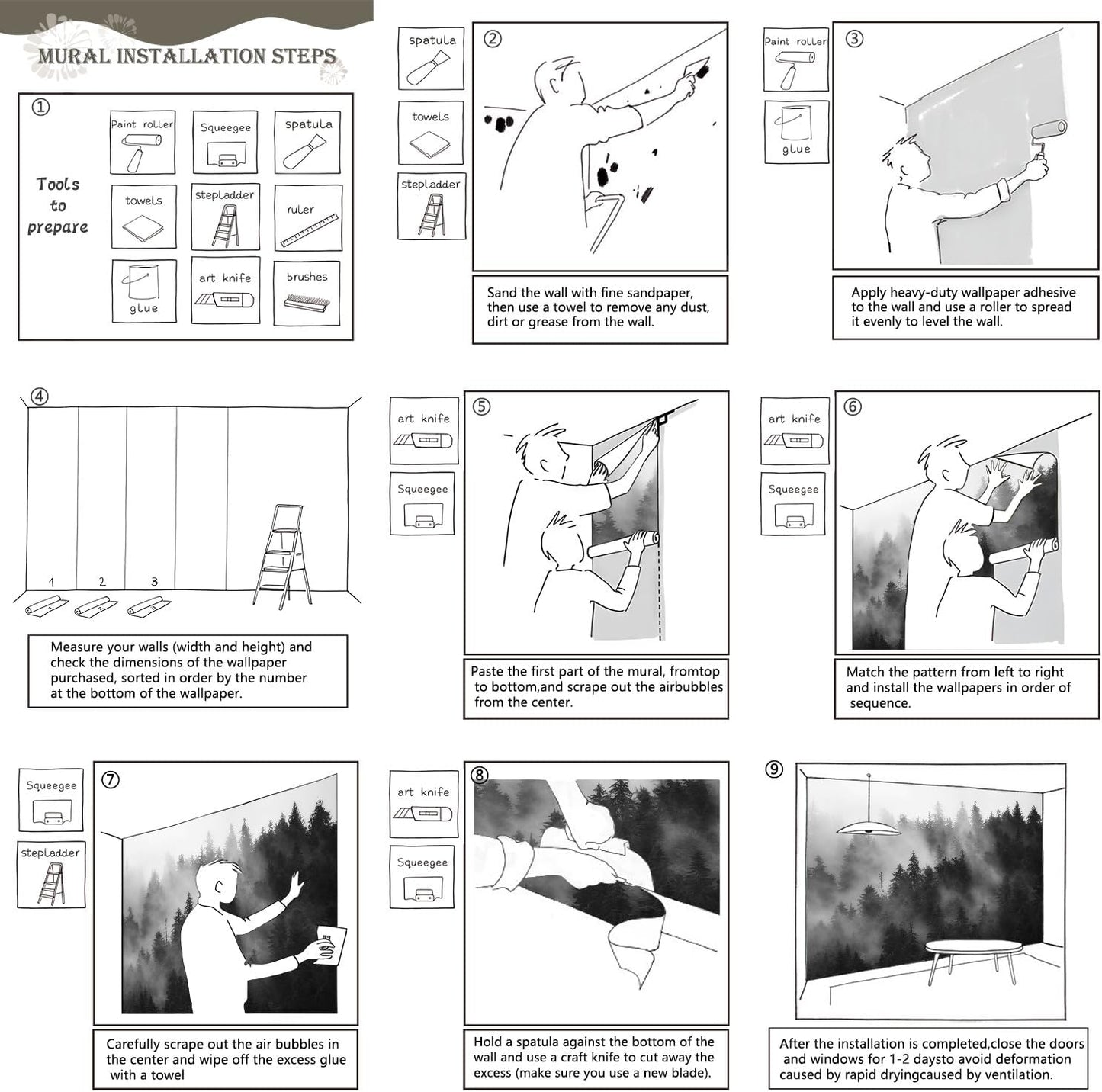 AFZEVEB-Dark Misty Forest Wallpaper Wall murals for Bedroom 159"x107" (Not Peel and Stick)