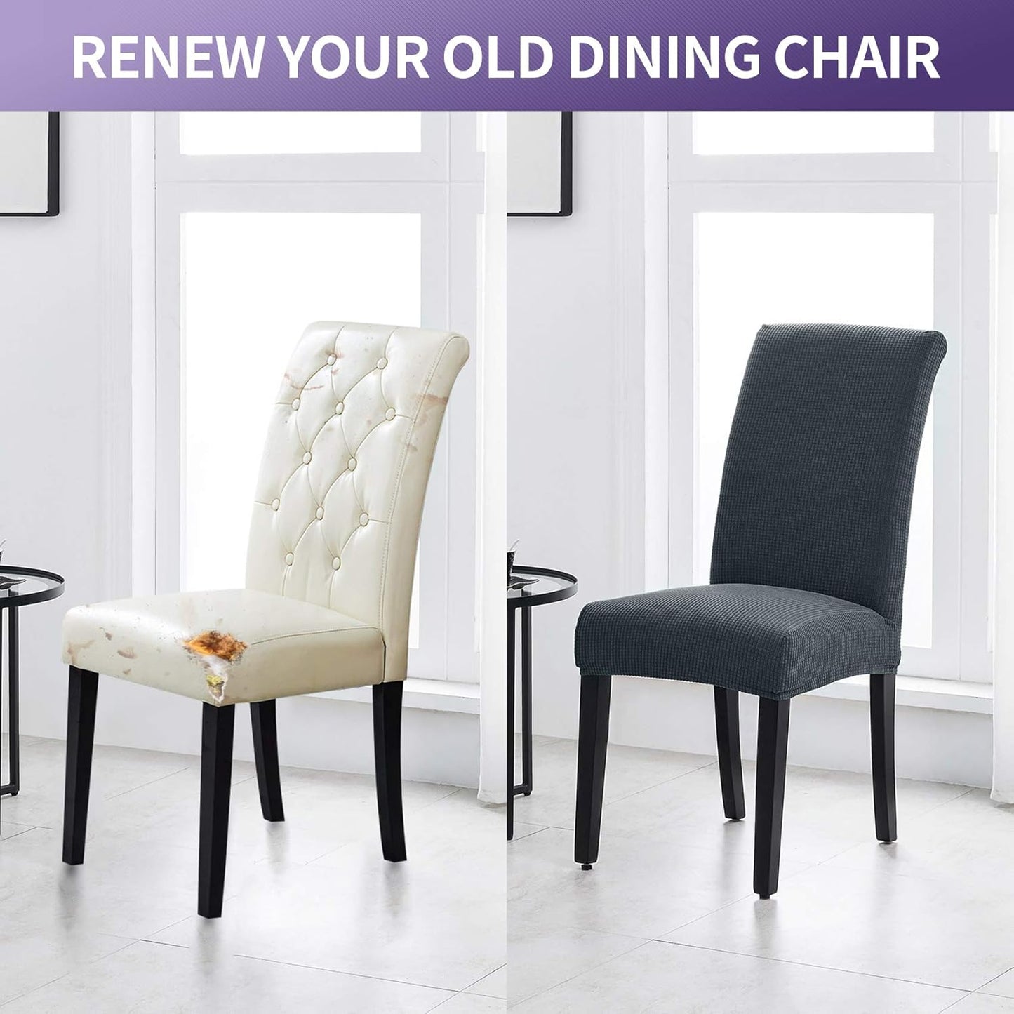 Joccun Chair Covers for Dining Room Set of 8, Dining Chair Slipcovers Stretch Dining Room Chair Covers Seat Protector,Washable Parsons Chair Cover for Home,Hotel,Banquet(Gray,8 Pack)