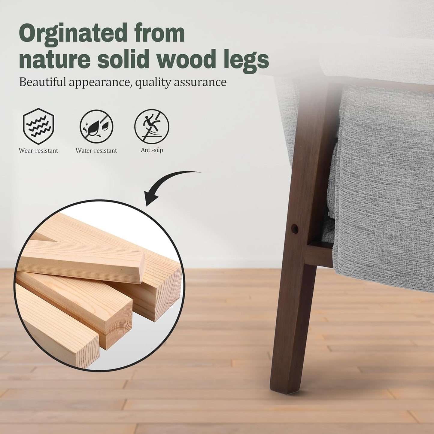 Modern Accent Chairs Set of 2 for Living Room Mid Century Arm Chairs Upholstered Bedroom Chairs Comfy Lounge Chairs with Solid Wood Frame, Grey